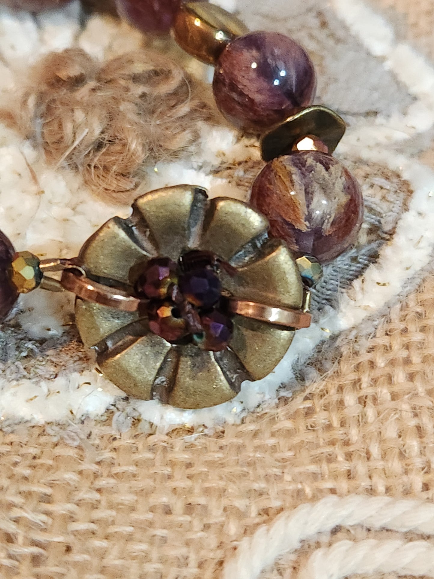 Purple Phantom Quartz and Vintage Buttons Necklace and Bracelet Set