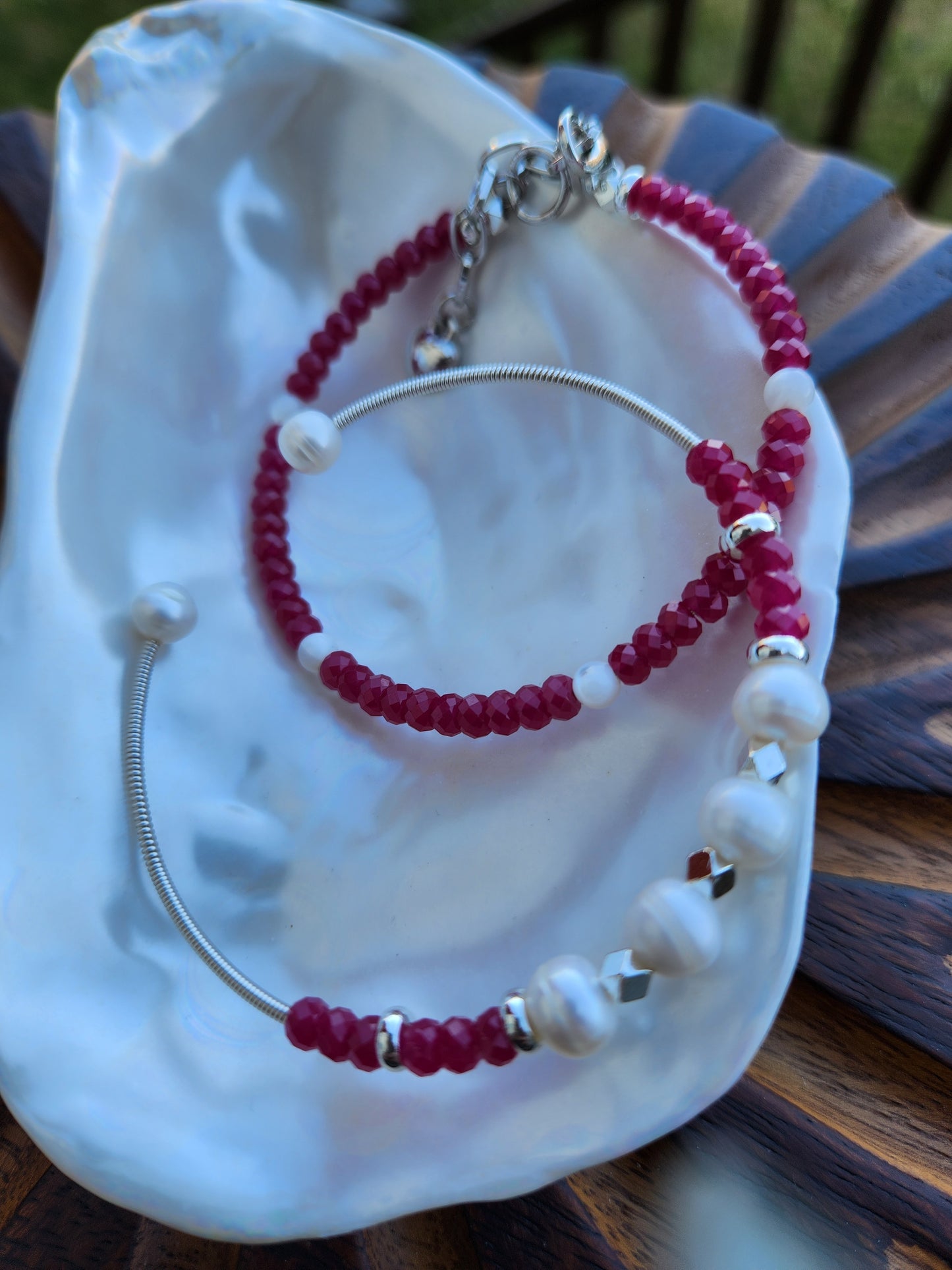 Eternal Radiance Ruby and Pearl Bangle Set