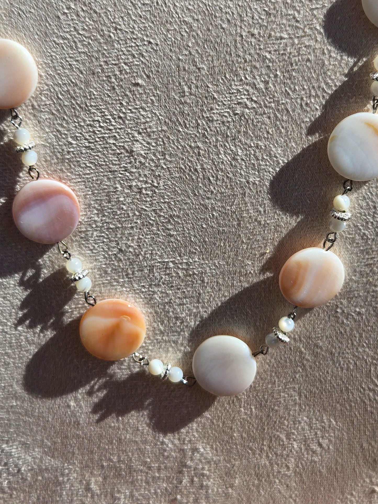 Long White Shell Necklace with Rhinestone Spacers