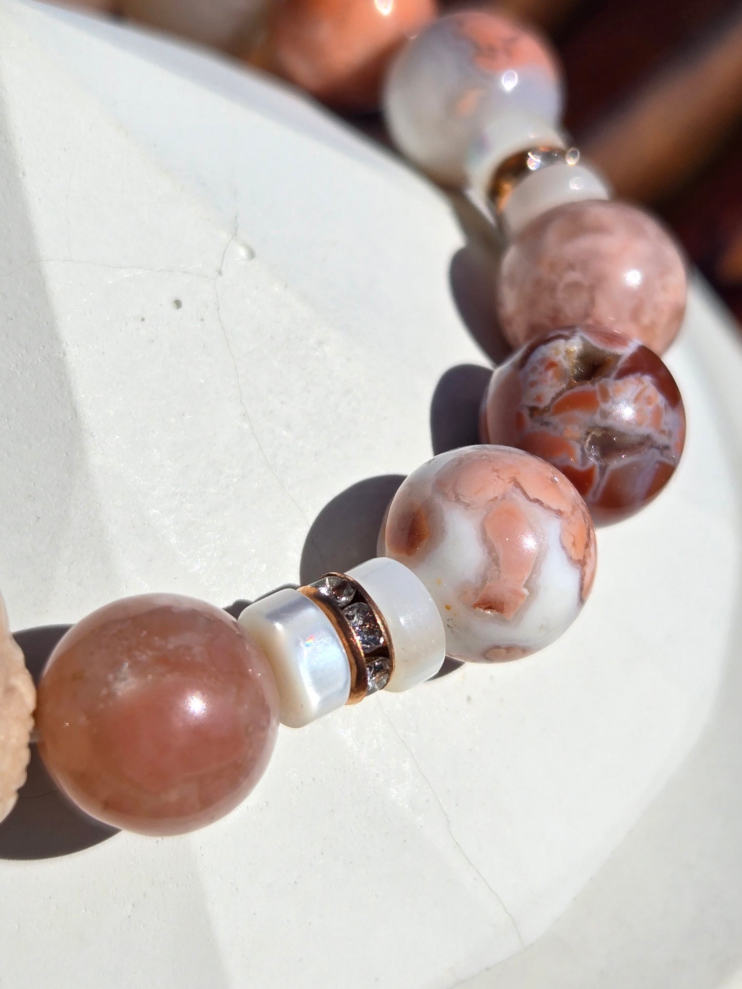 Cotton Candy Agate and White Shell bracelet with Alashan Mermaid Charm