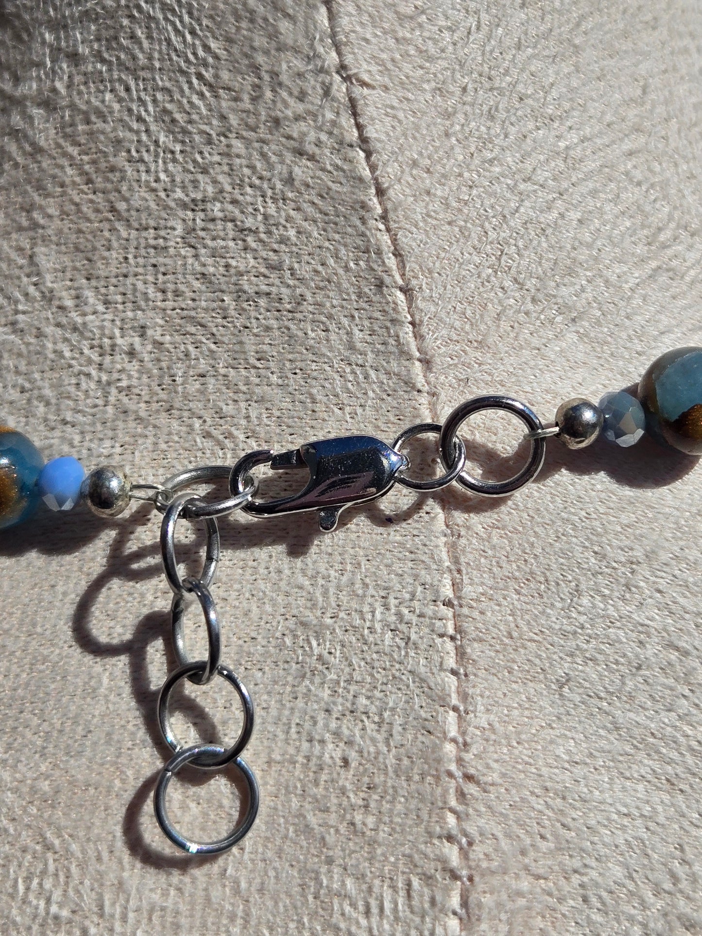 Blue Agate Necklace with Teardrop Czech Glass Beads and Triangle Jasper Pendant