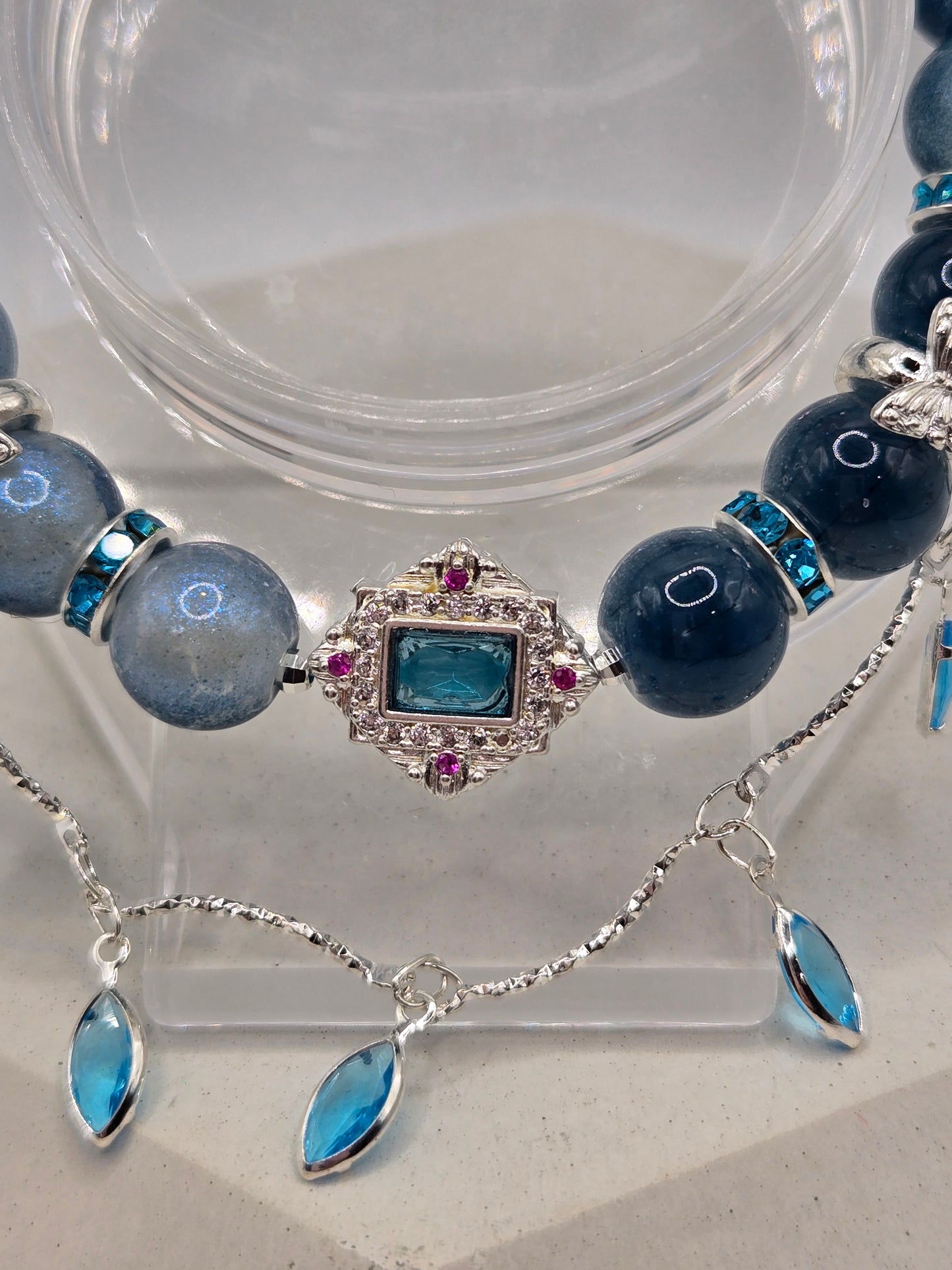 Blue Glass Bracelet with Crystal accents