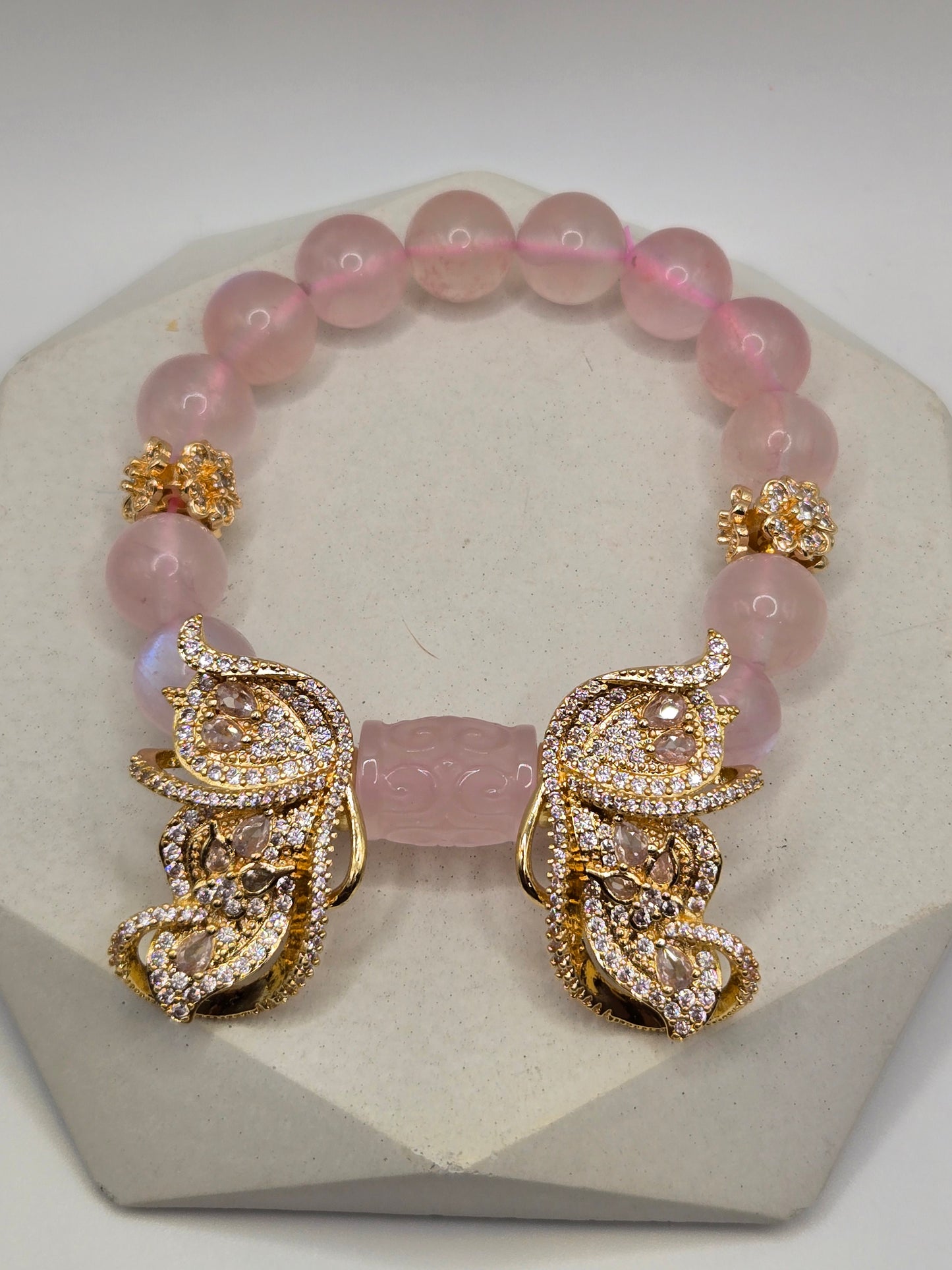 Bold Pink Moonstone and Butterfly Bracelet