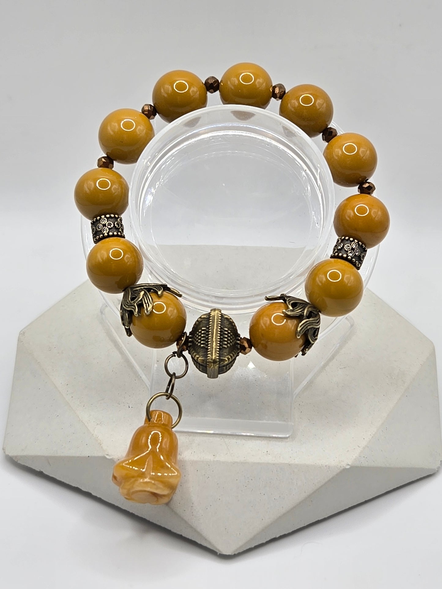 Yellow Mookite Bracelet with Yellow Jade Flower Charm – Warm & Radiant Elegance