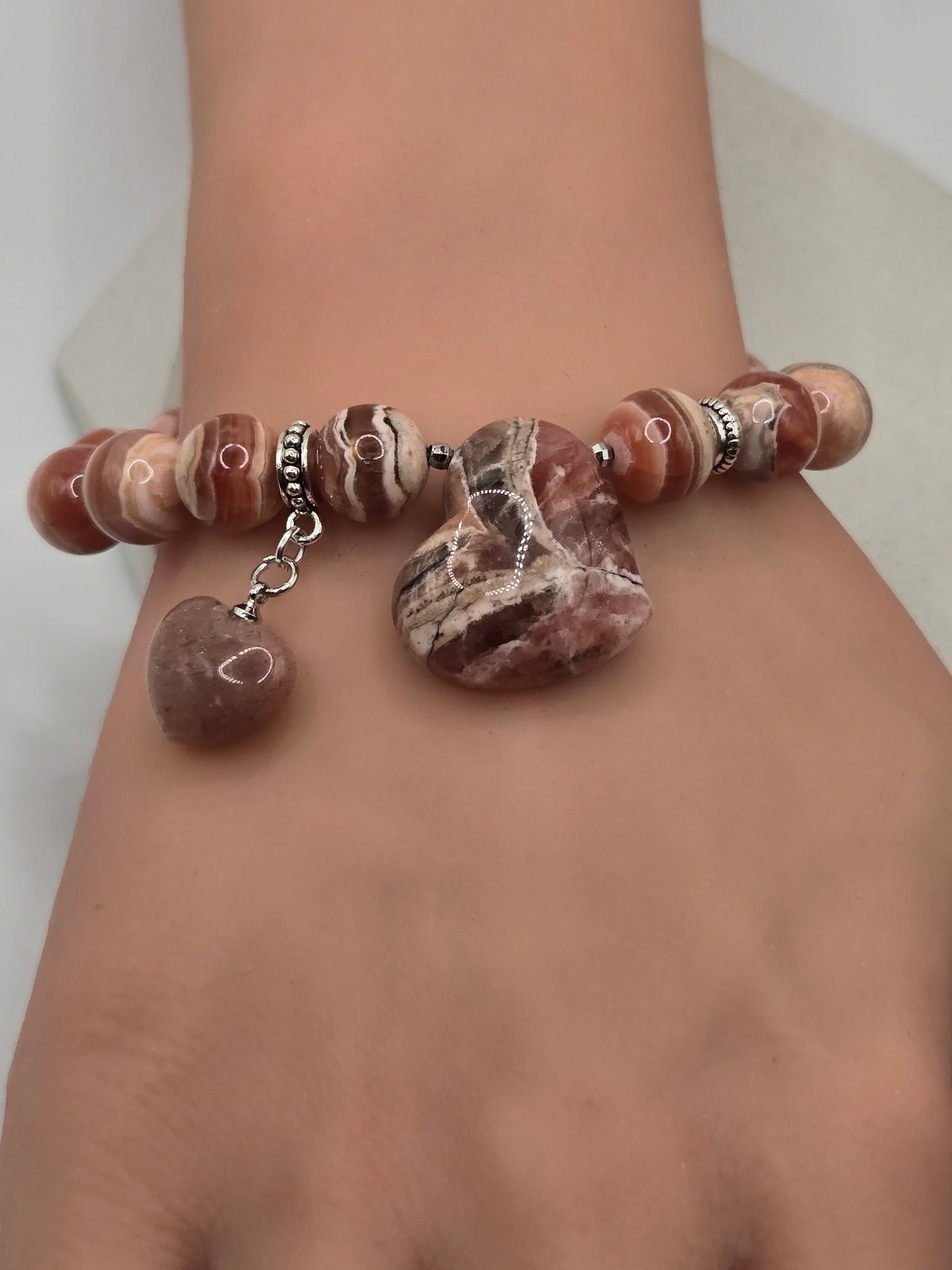 Rhodochrosite Heart Bracelet