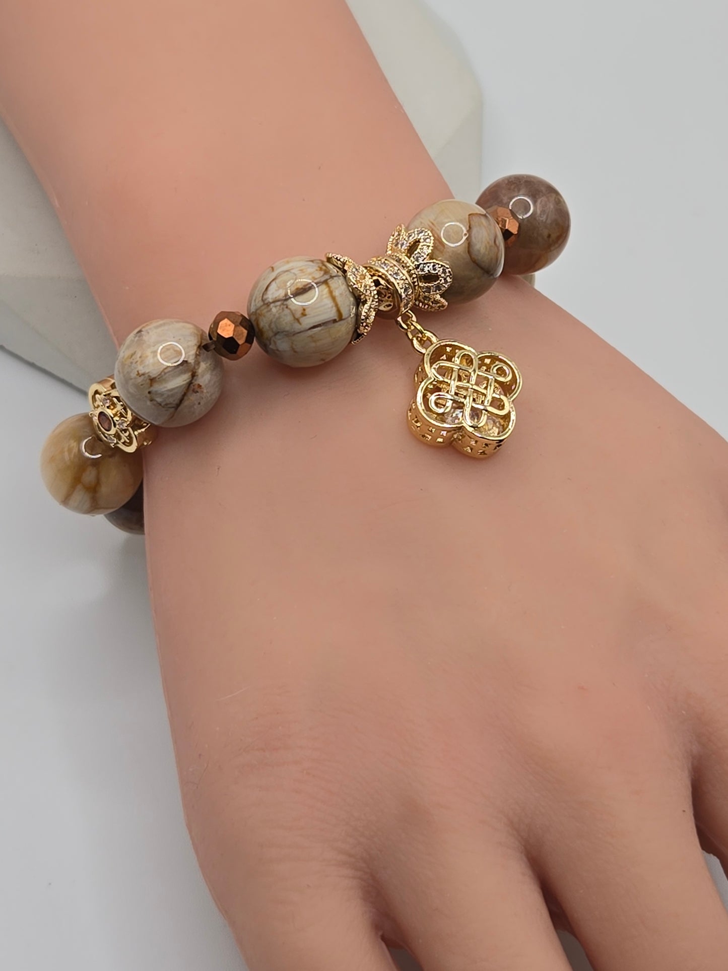 Rabbit Fur Bracelet with Clover Charms