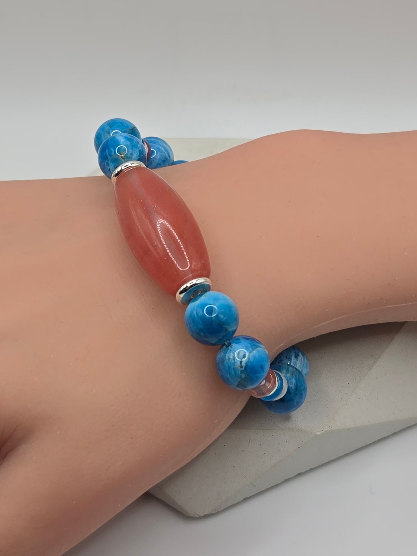 Blue apatite, Smelting Quartz and Mixed agate bracelet