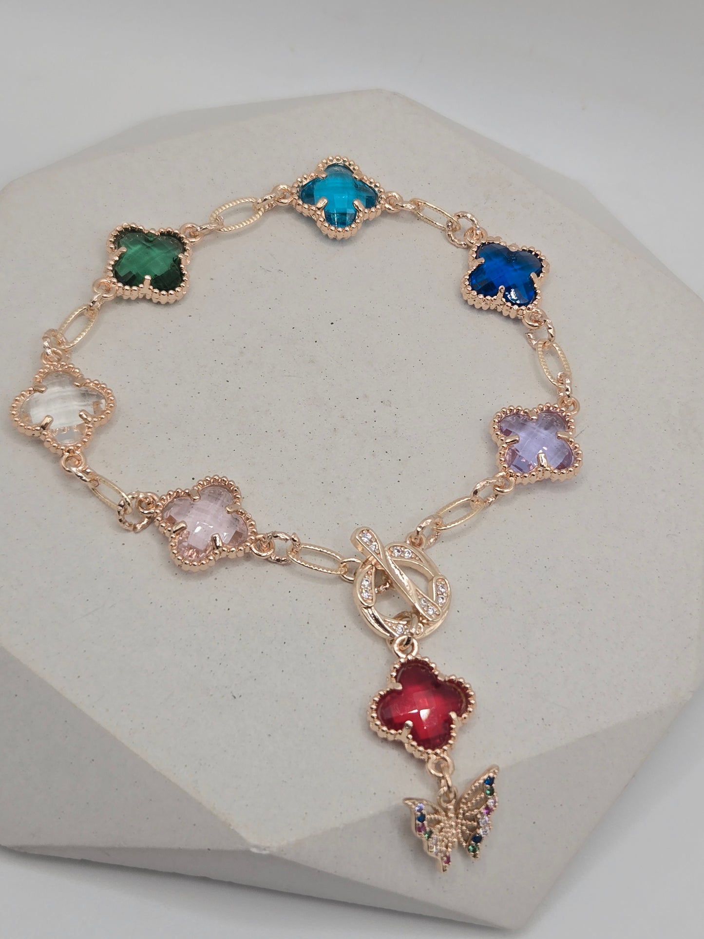 Rainbow Clover Bracelet with Toggle Clasp