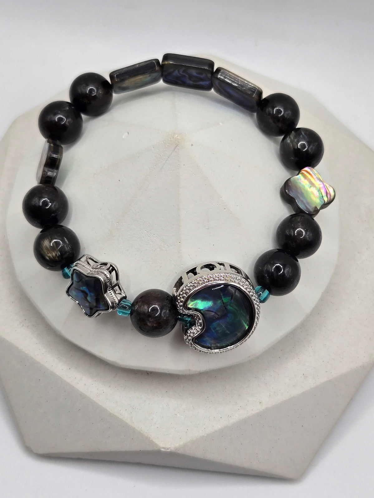 Abalone Shell Necklace & Bracelet Set with Crystal and Glaucophane Accents