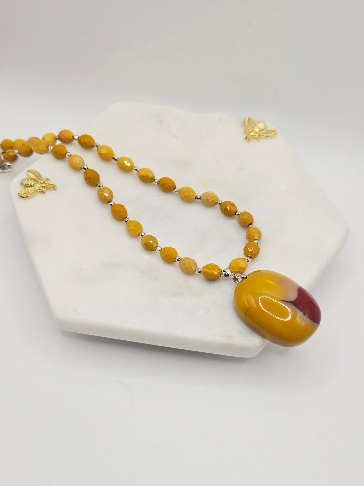 Faceted Yellow Mookaite Necklace with Oval Pendant