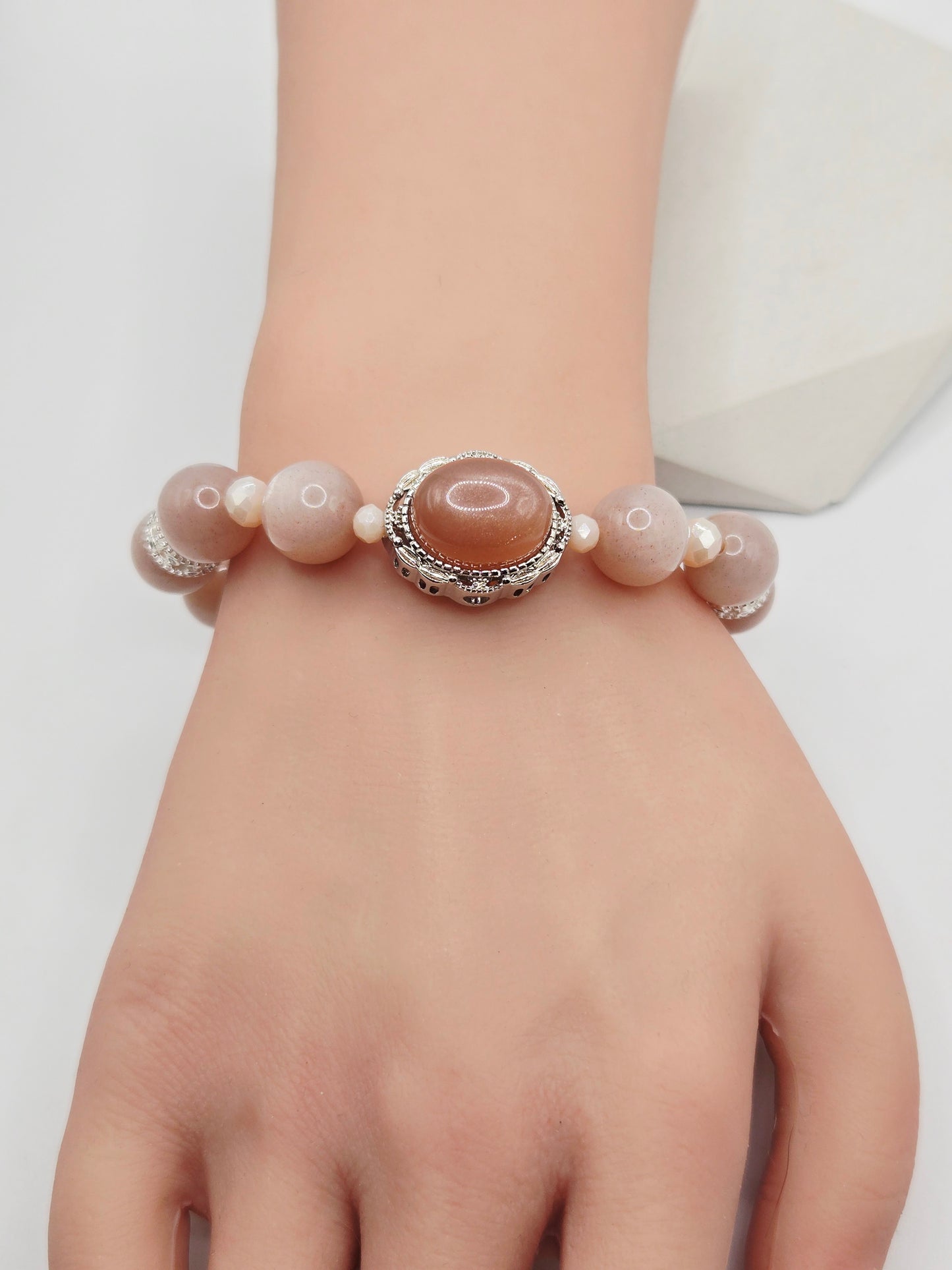 Light and Dark Peach Moonstone Bracelet