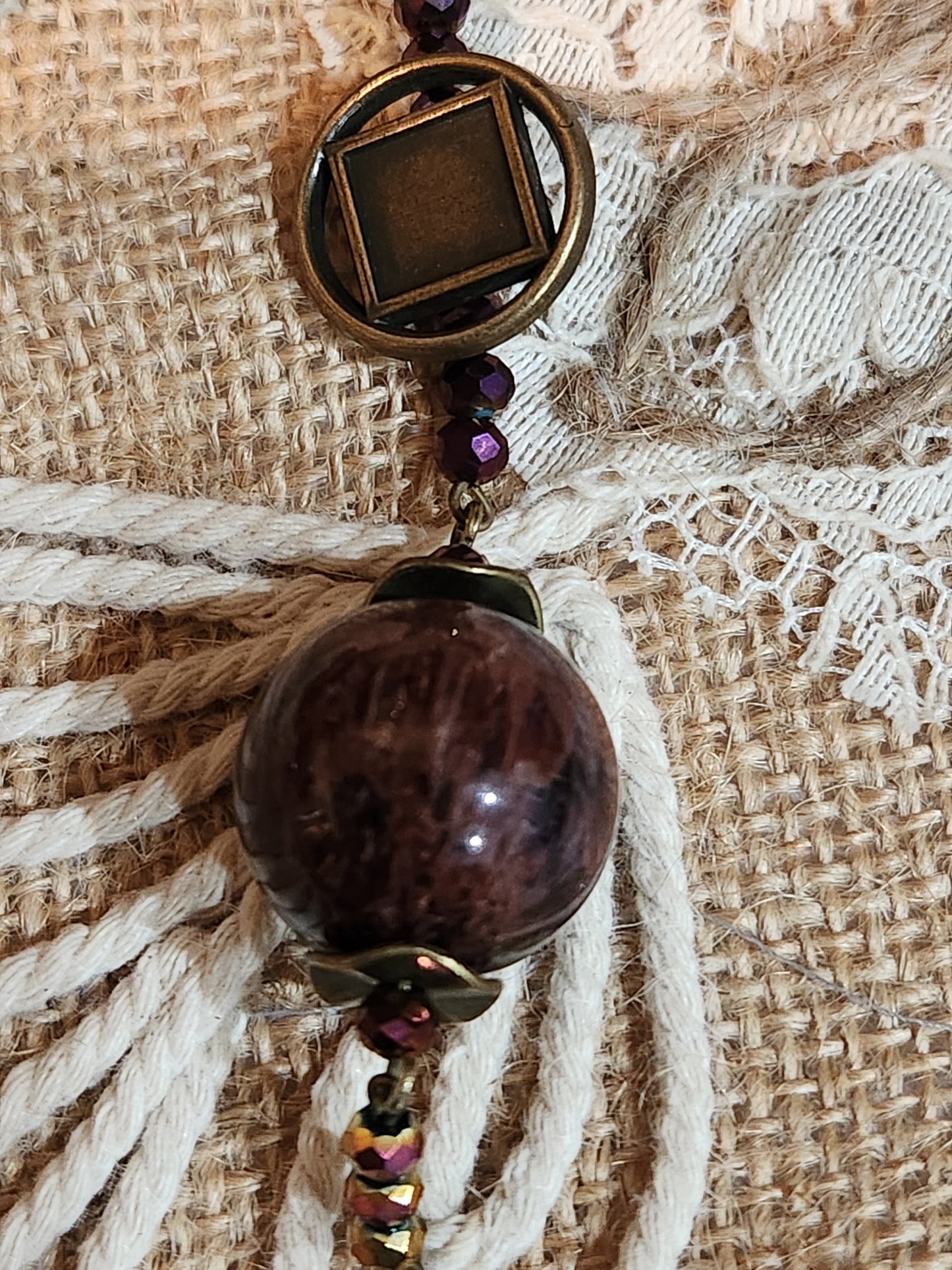 Purple Phantom Quartz and Vintage Buttons Necklace and Bracelet Set