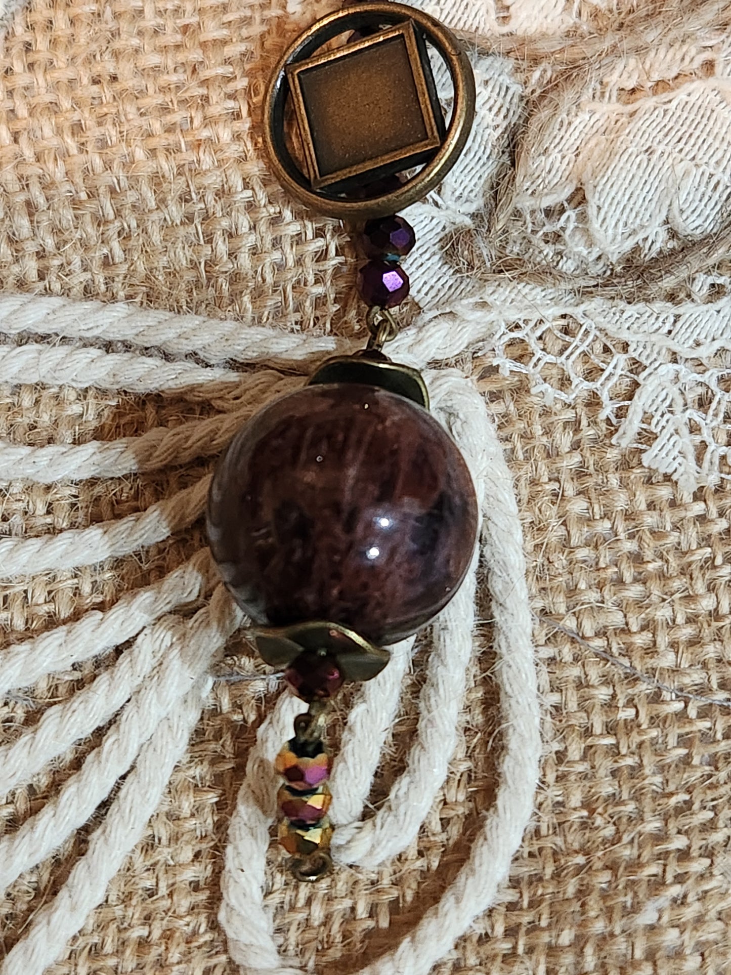 Purple Phantom Quartz and Vintage Buttons Necklace and Bracelet Set