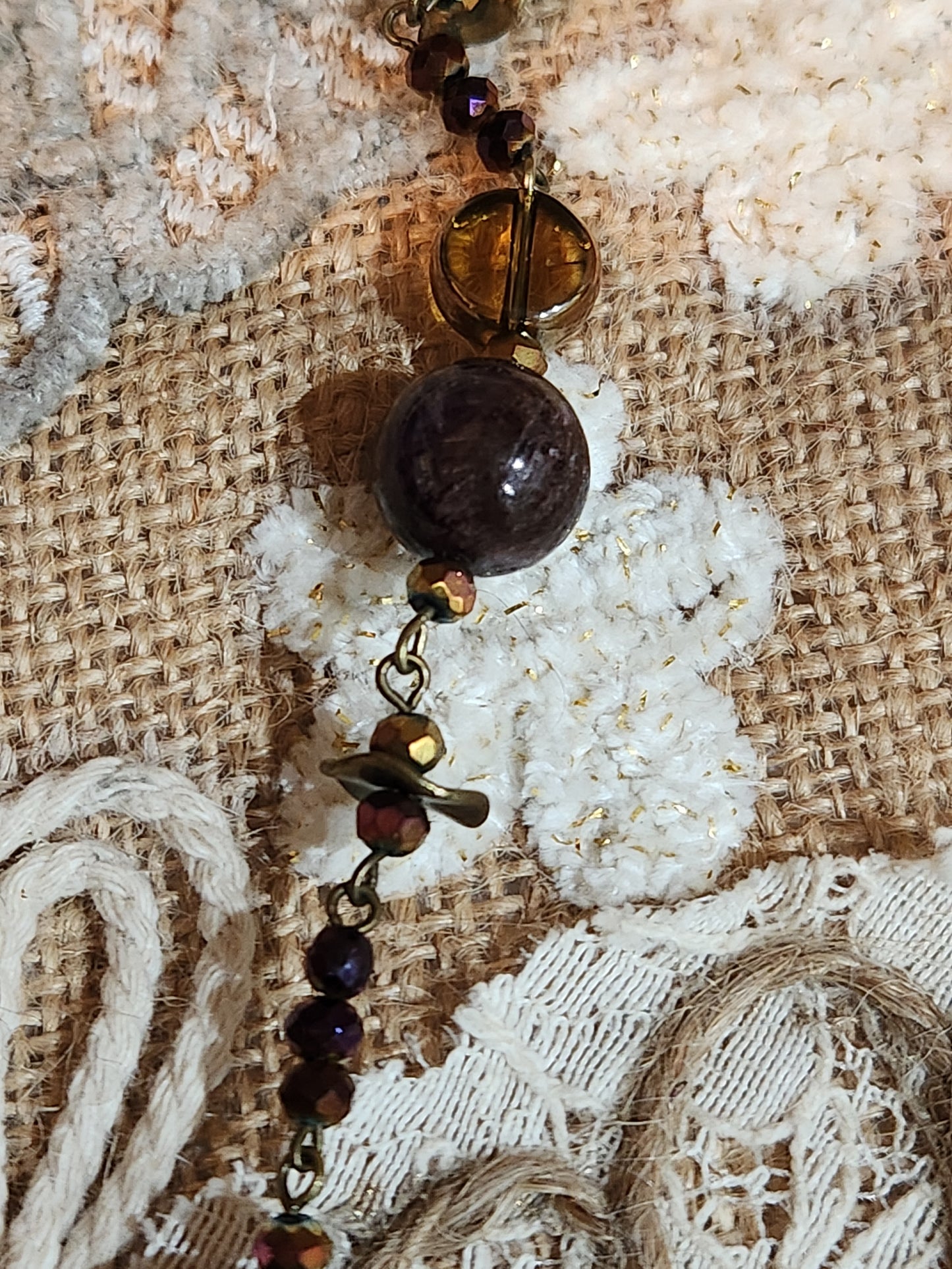 Purple Phantom Quartz and Vintage Buttons Necklace and Bracelet Set