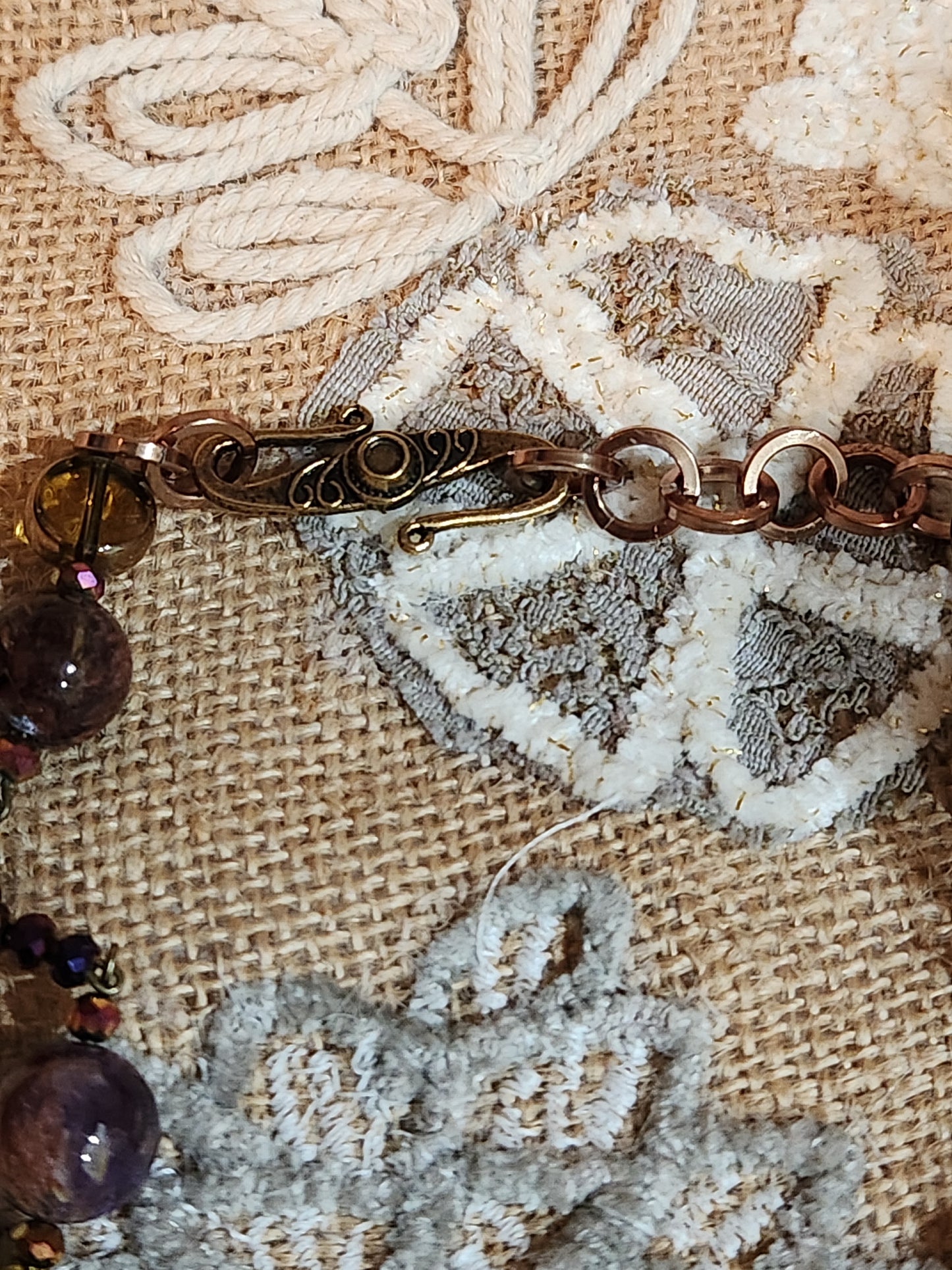 Purple Phantom Quartz and Vintage Buttons Necklace and Bracelet Set