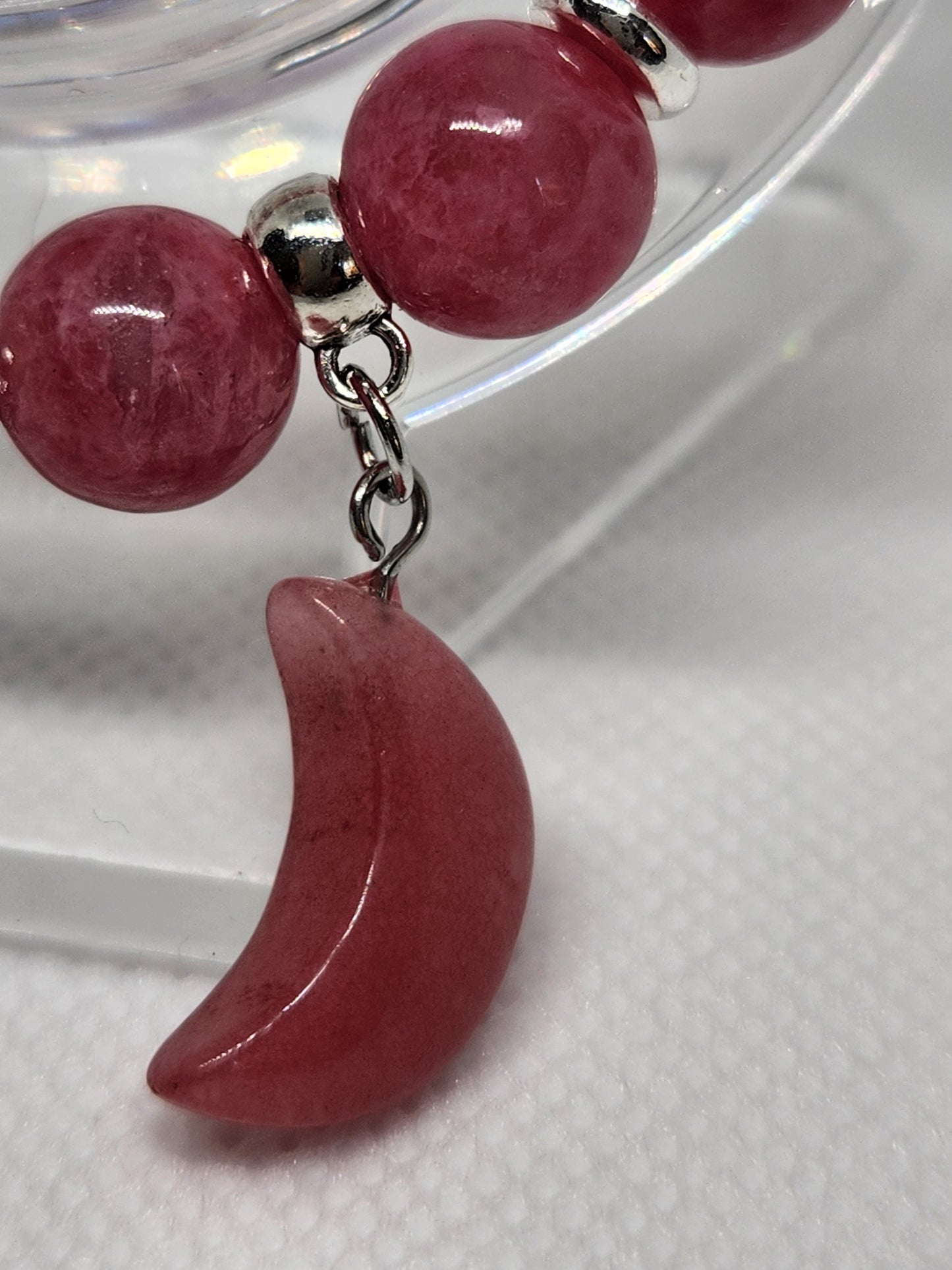 Handcrafted Rhodonite Bracelet with Ceramic Floral Bead