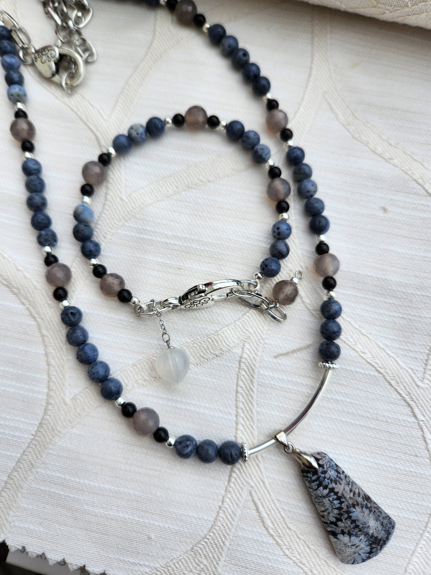 Blue Coral Jade Necklace and Bracelet Set