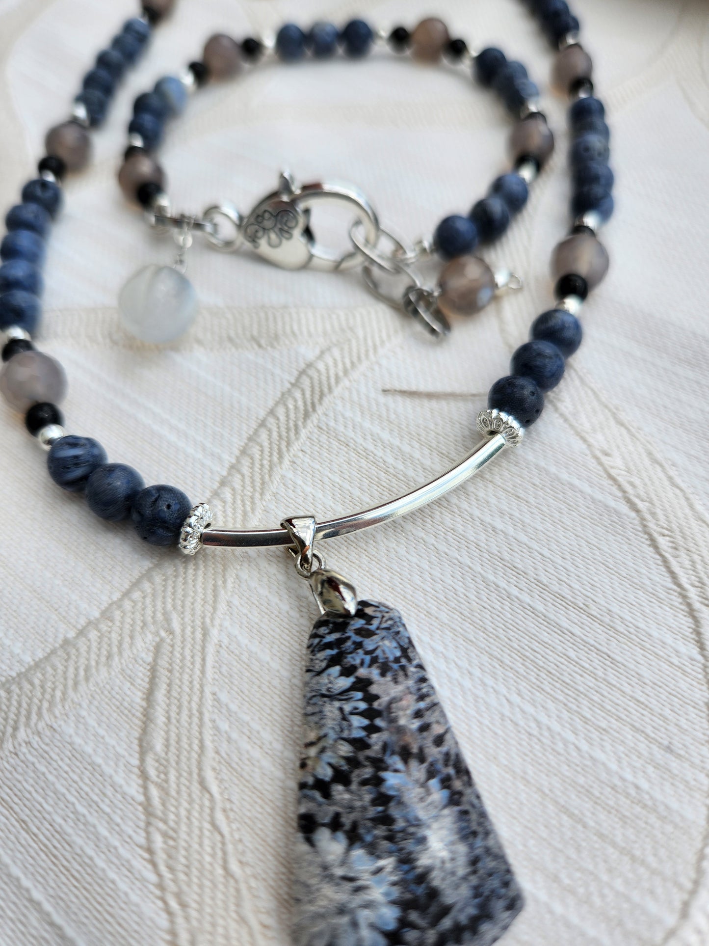 Blue Coral Jade Necklace and Bracelet Set