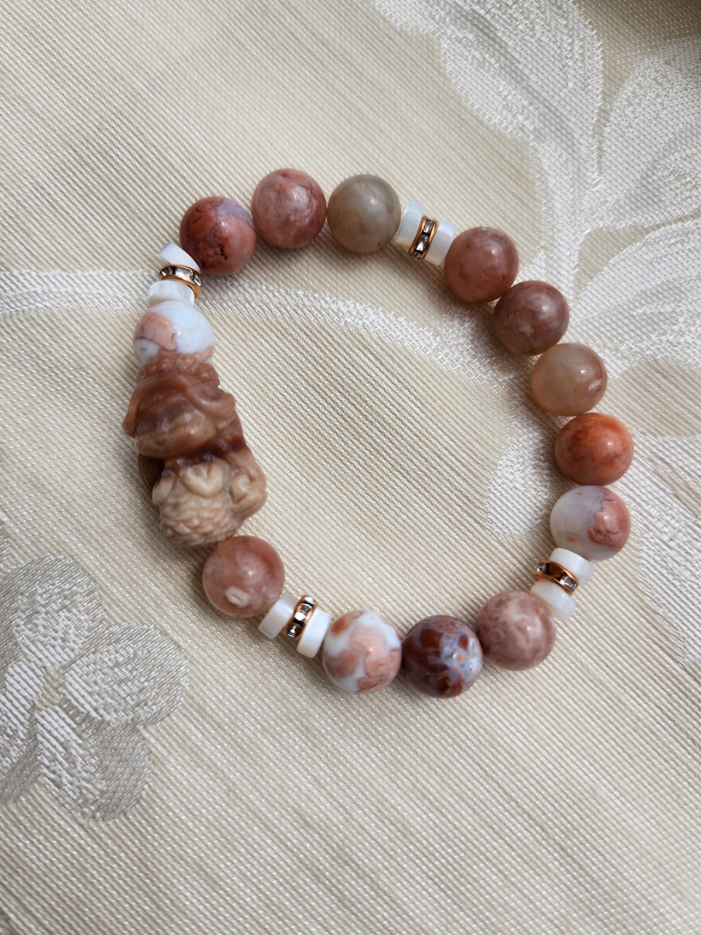 Cotton Candy Agate and White Shell bracelet with Alashan Mermaid Charm