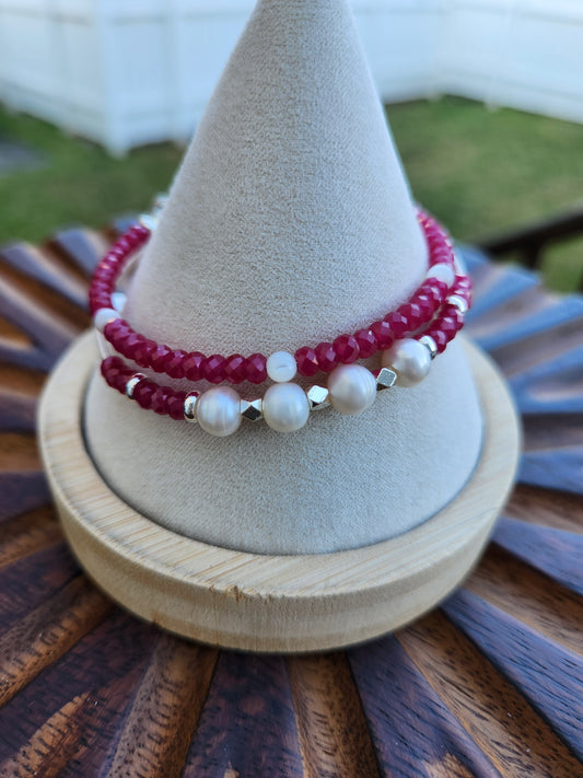 Eternal Radiance Ruby and Pearl Bangle Set