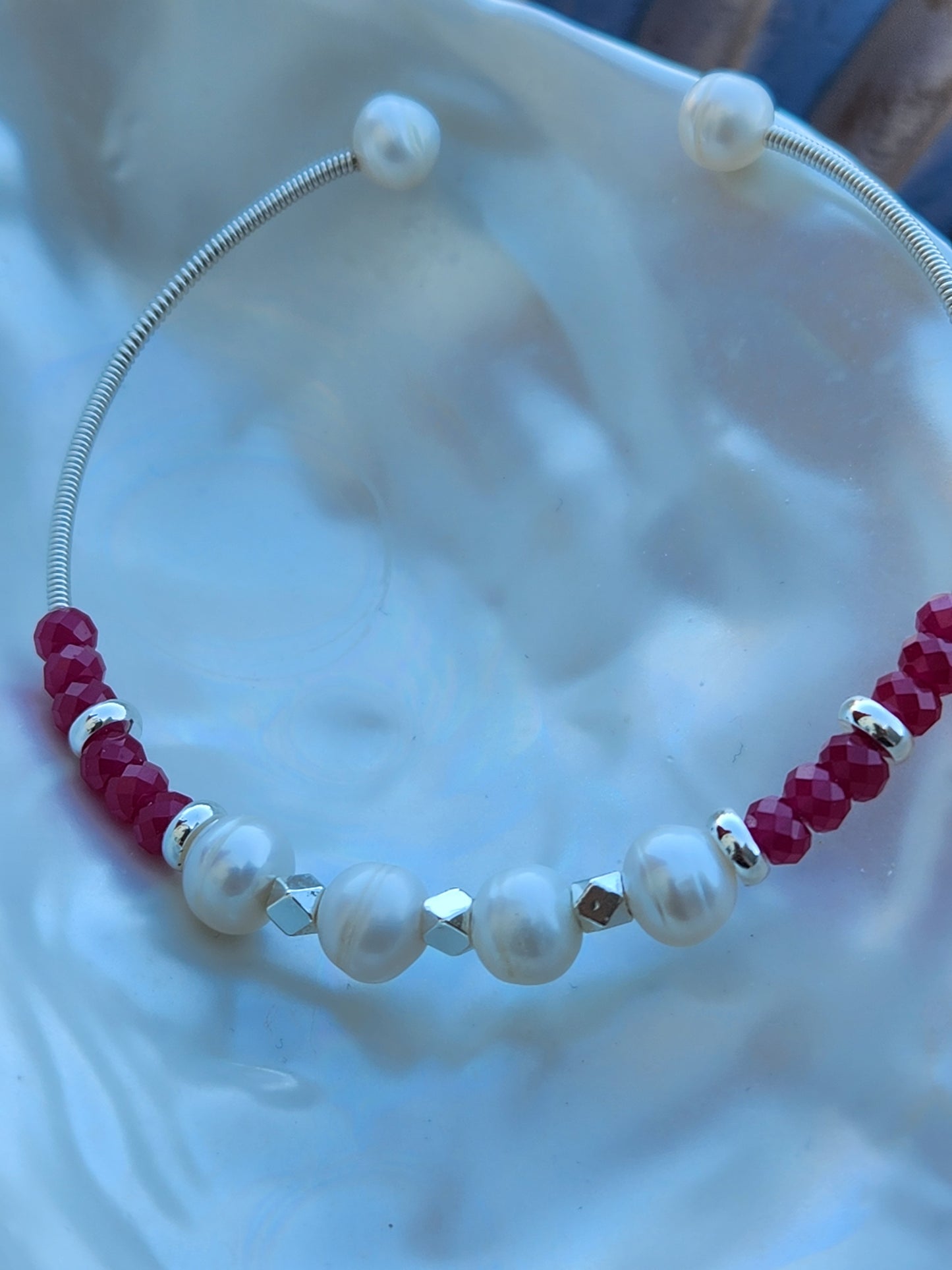 Eternal Radiance Ruby and Pearl Bangle Set