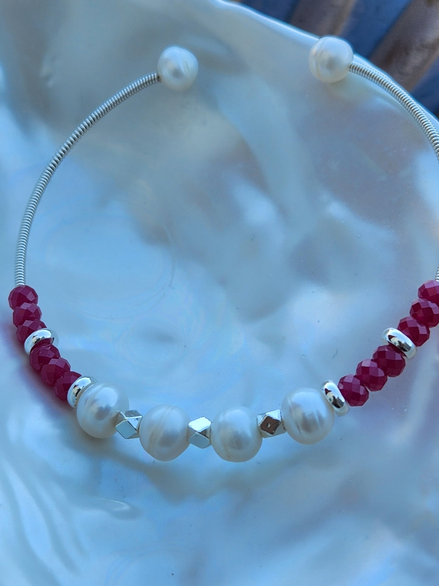 Eternal Radiance Ruby and Pearl Bangle Set