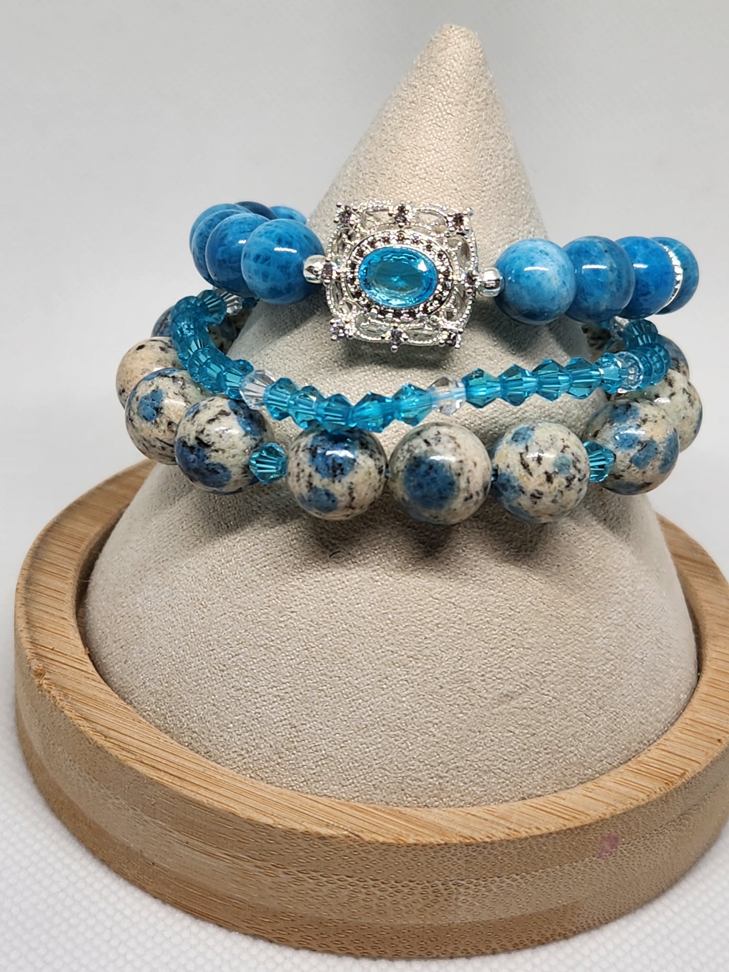 K2 Jasper and Blue Apatite Stack Bracelet Set