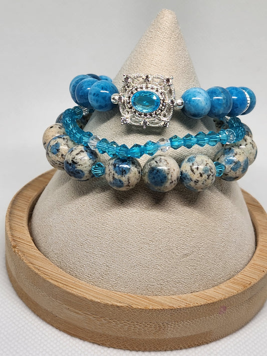 K2 Jasper and Blue Apatite Stack Bracelet Set