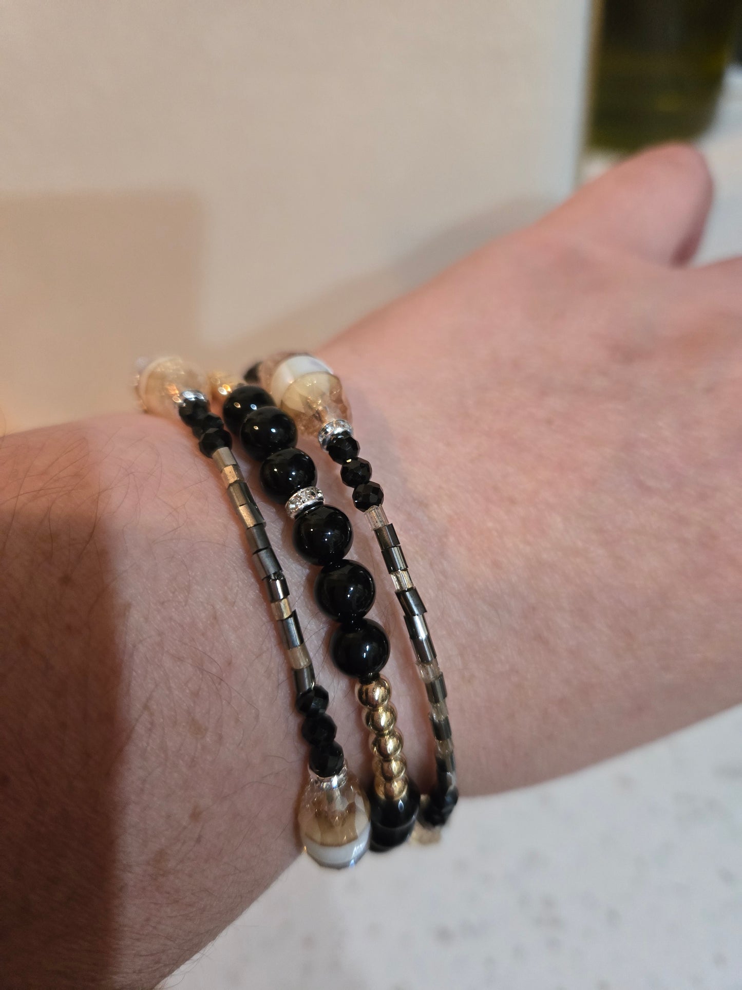 Butterfly Drusy, Shell, and Glass Necklace &amp; Bracelet Set with Black Tourmaline Memory Wire Bracelet