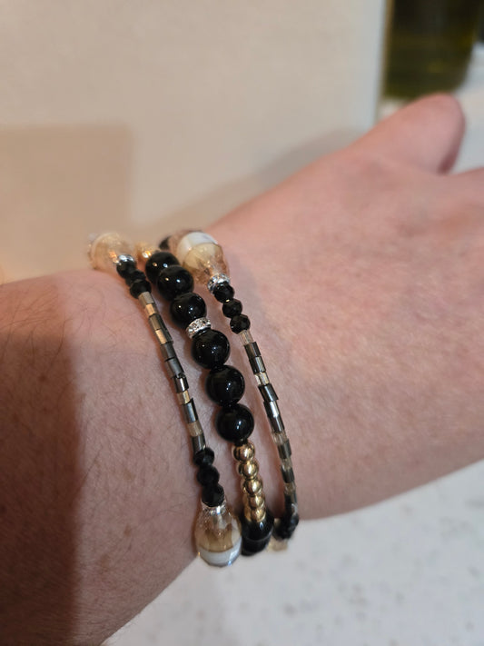 Butterfly Drusy, Shell, and Glass Necklace &amp; Bracelet Set with Black Tourmaline Memory Wire Bracelet