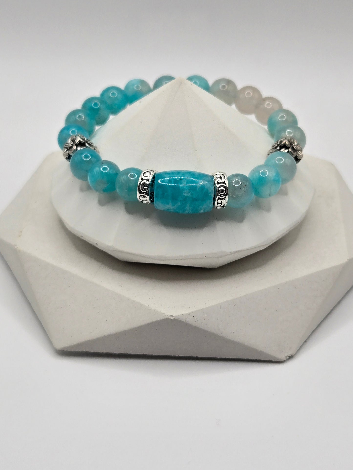 Ombre Amazonite Stretch Bracelet with Silvertone Accents