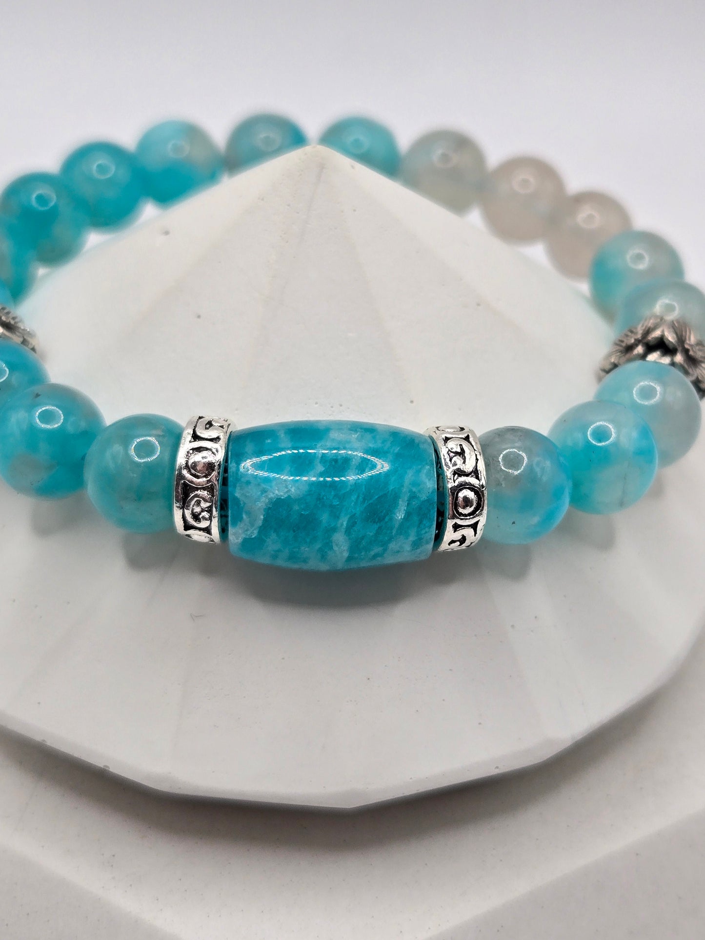 Ombre Amazonite Stretch Bracelet with Silvertone Accents