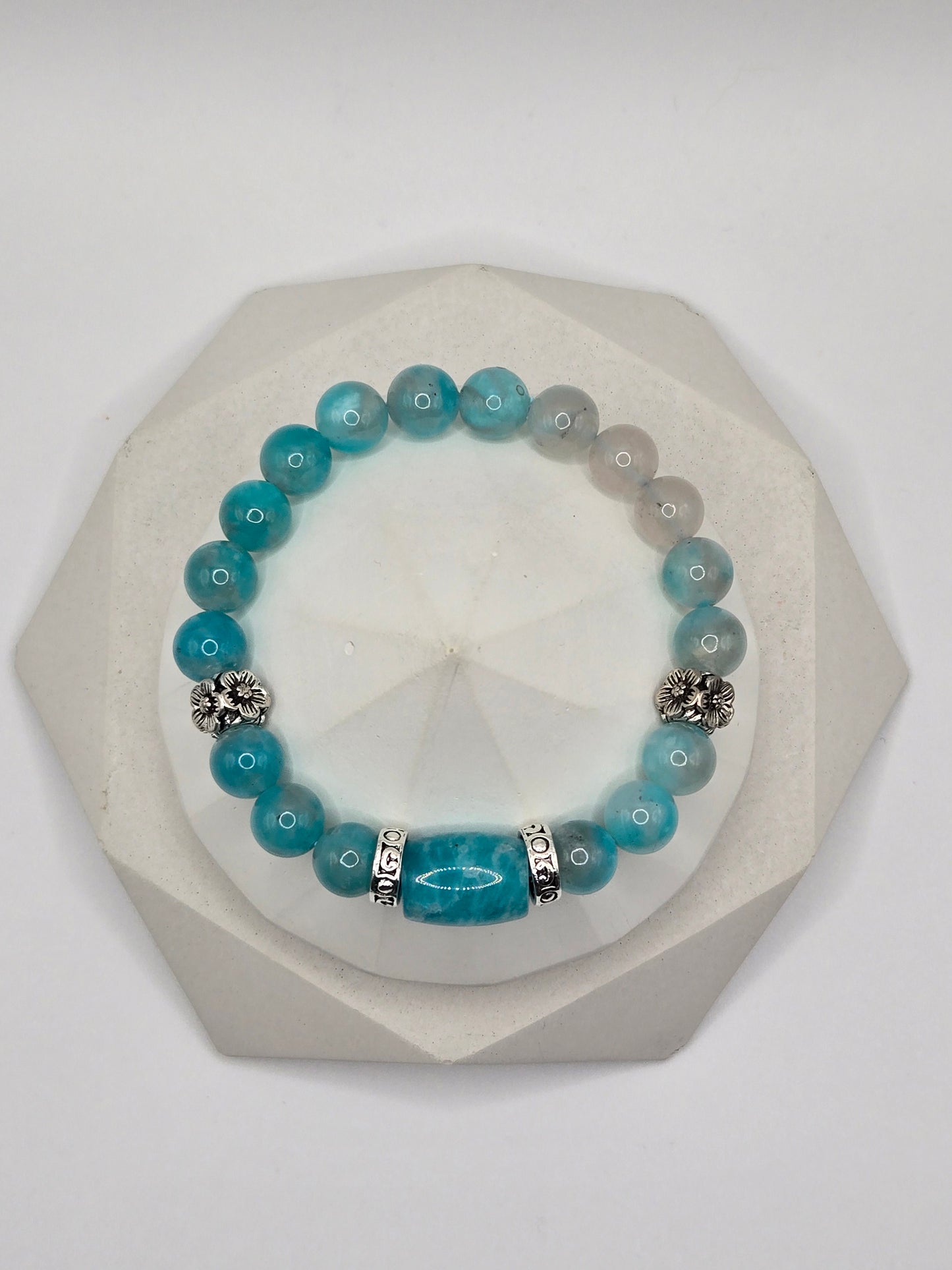 Ombre Amazonite Stretch Bracelet with Silvertone Accents