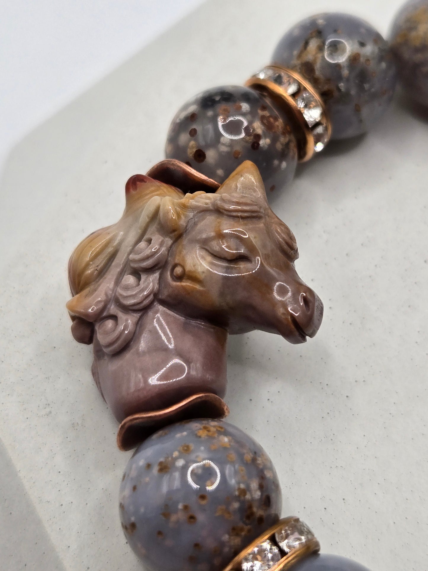 Galaxy Agate Bracelet with Alashan Carved Beads & Unicorn Feature Bead