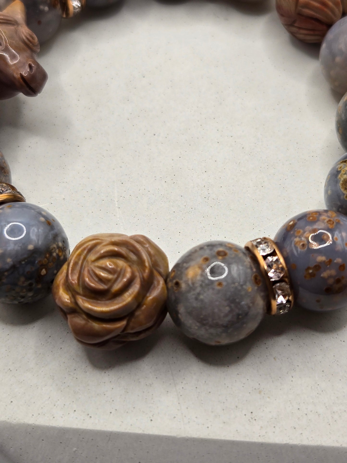 Galaxy Agate Bracelet with Alashan Carved Beads & Unicorn Feature Bead