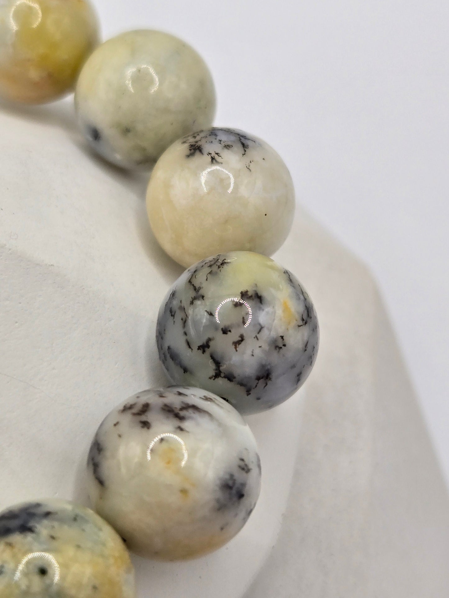 Dendritic Opal Stretch Bracelet with Pale Yellow and Black Tone Accents