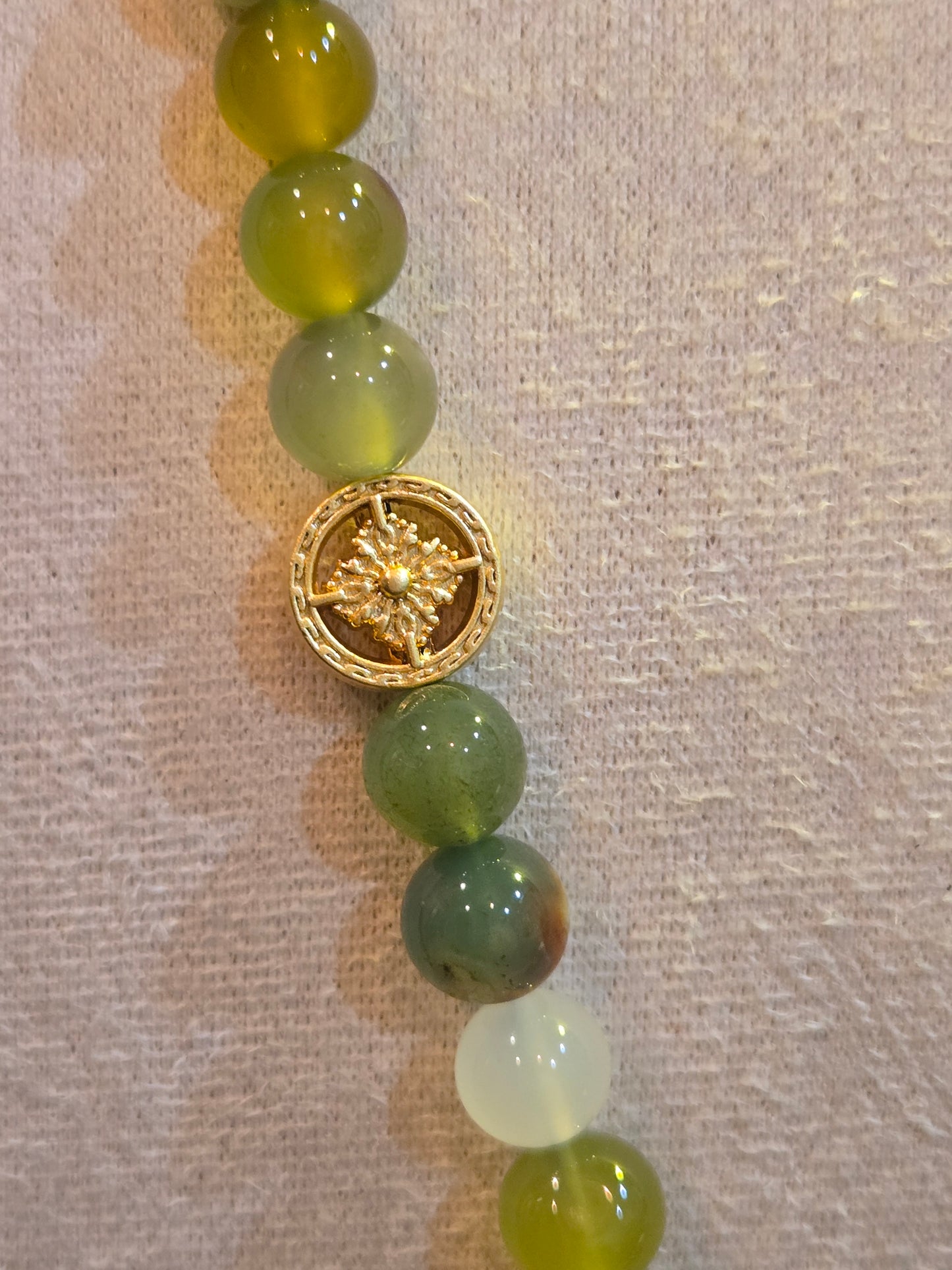 Olive Green Flower Agate Long Necklace