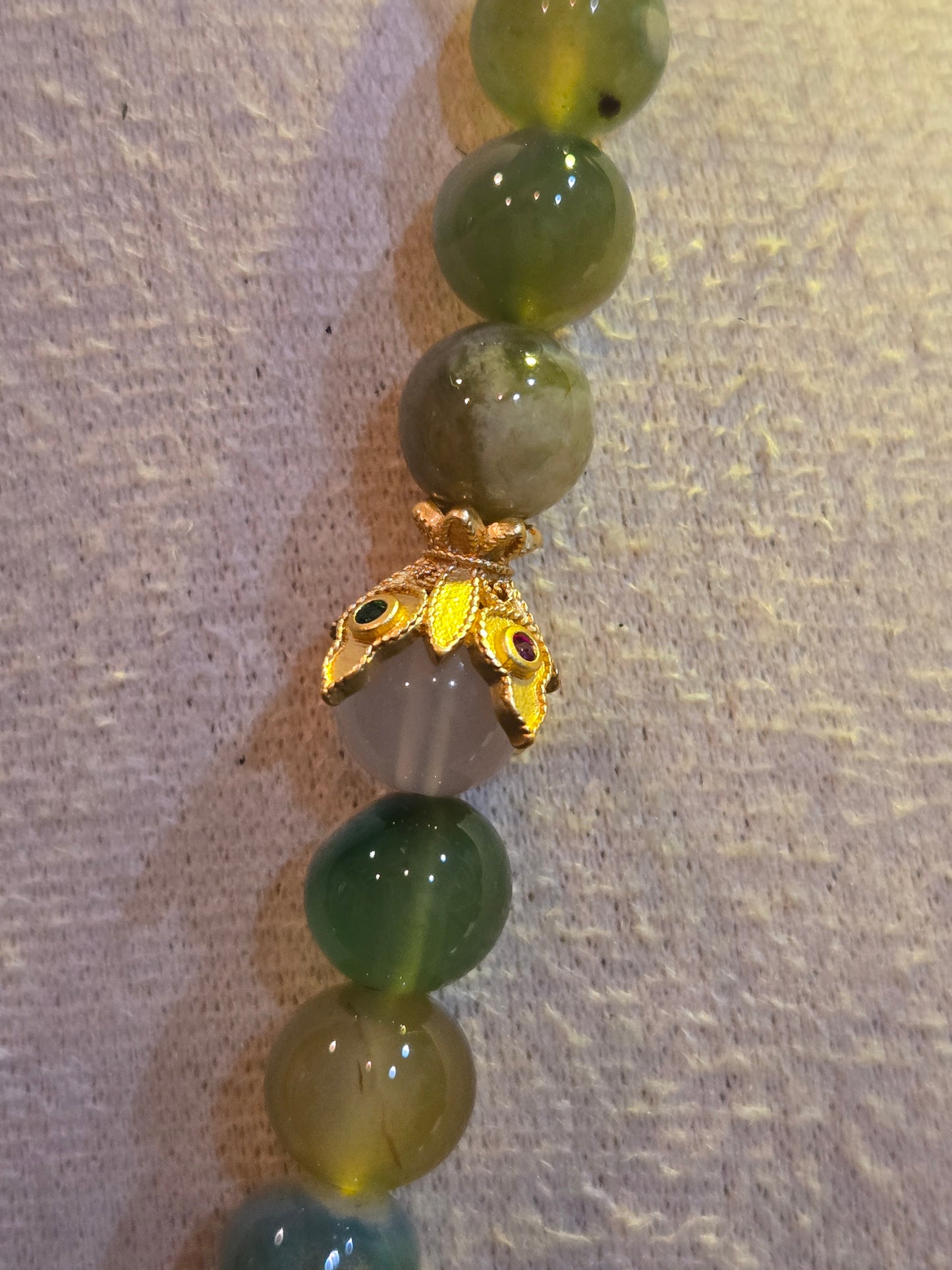 Olive Green Flower Agate Long Necklace