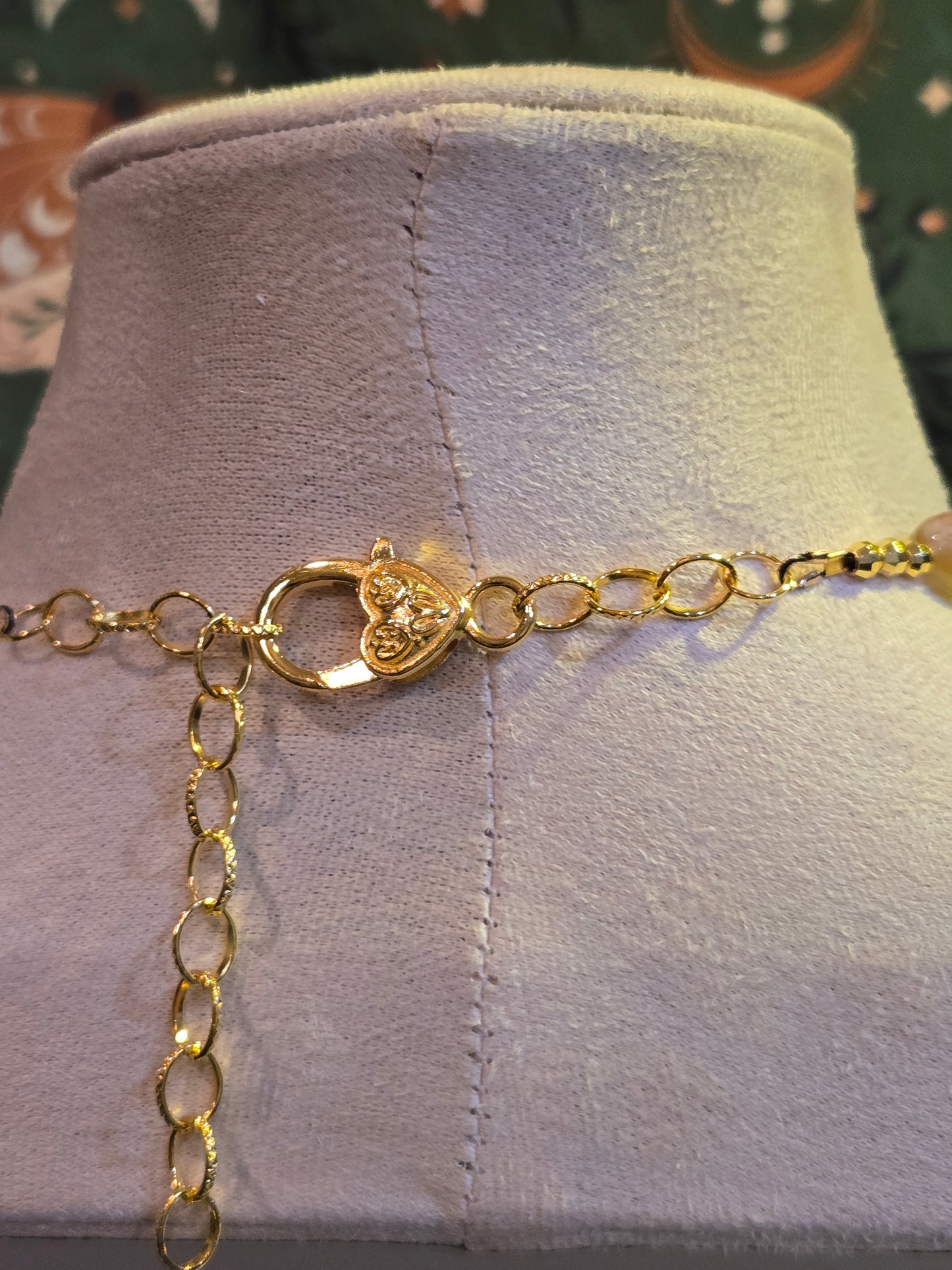 Olive Green Flower Agate Long Necklace