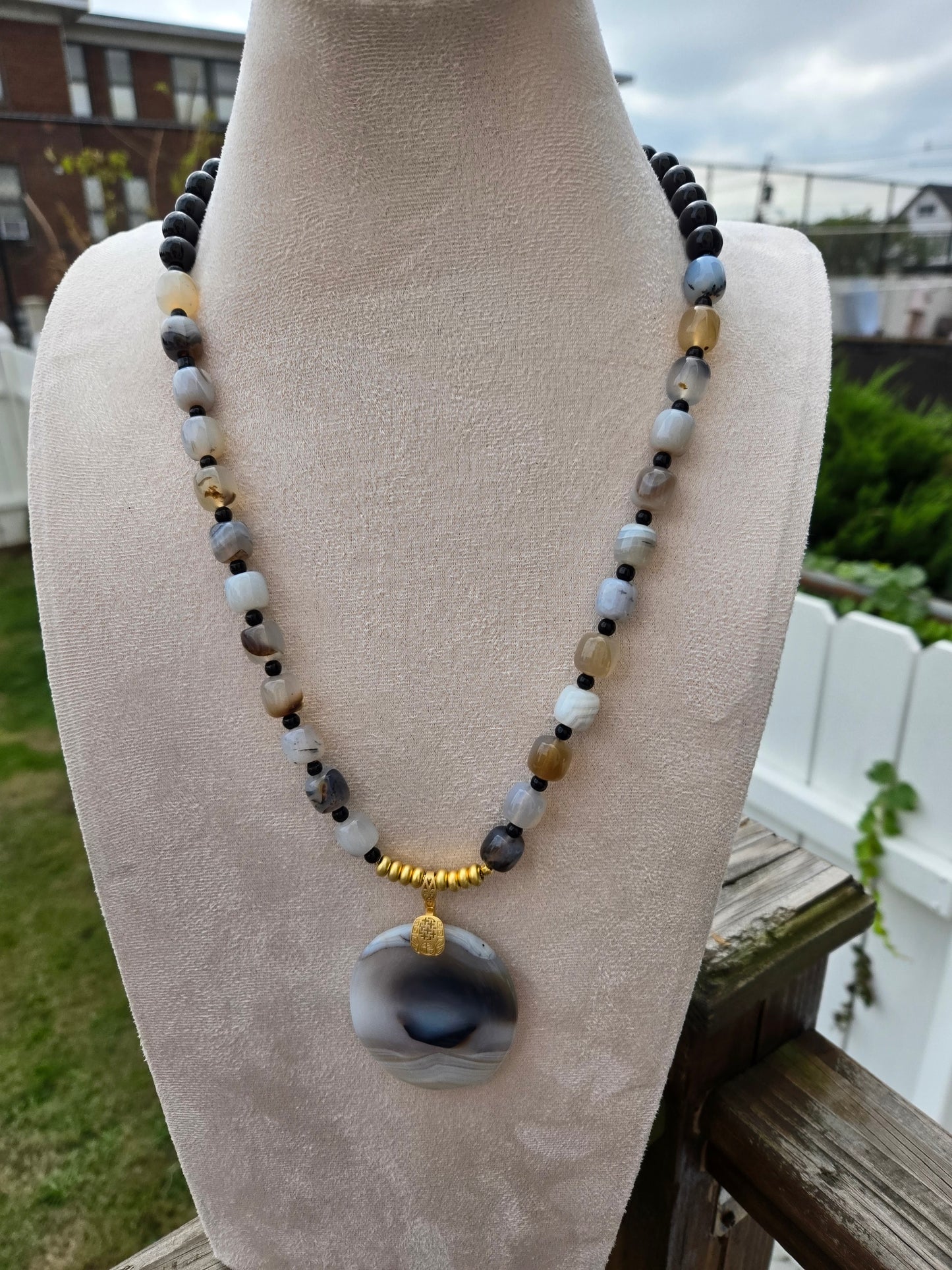 One-of-a-Kind Dendritic Agate Necklace & Matching Stretch Bracelet Set