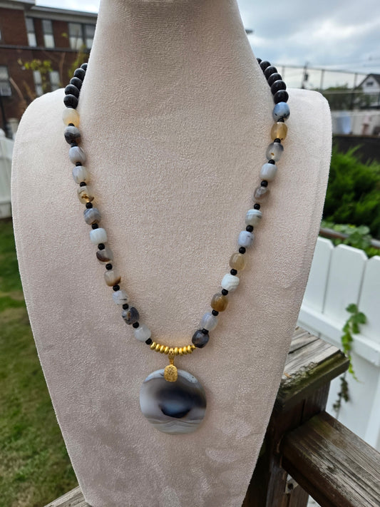 One-of-a-Kind Dendritic Agate Necklace & Matching Stretch Bracelet Set