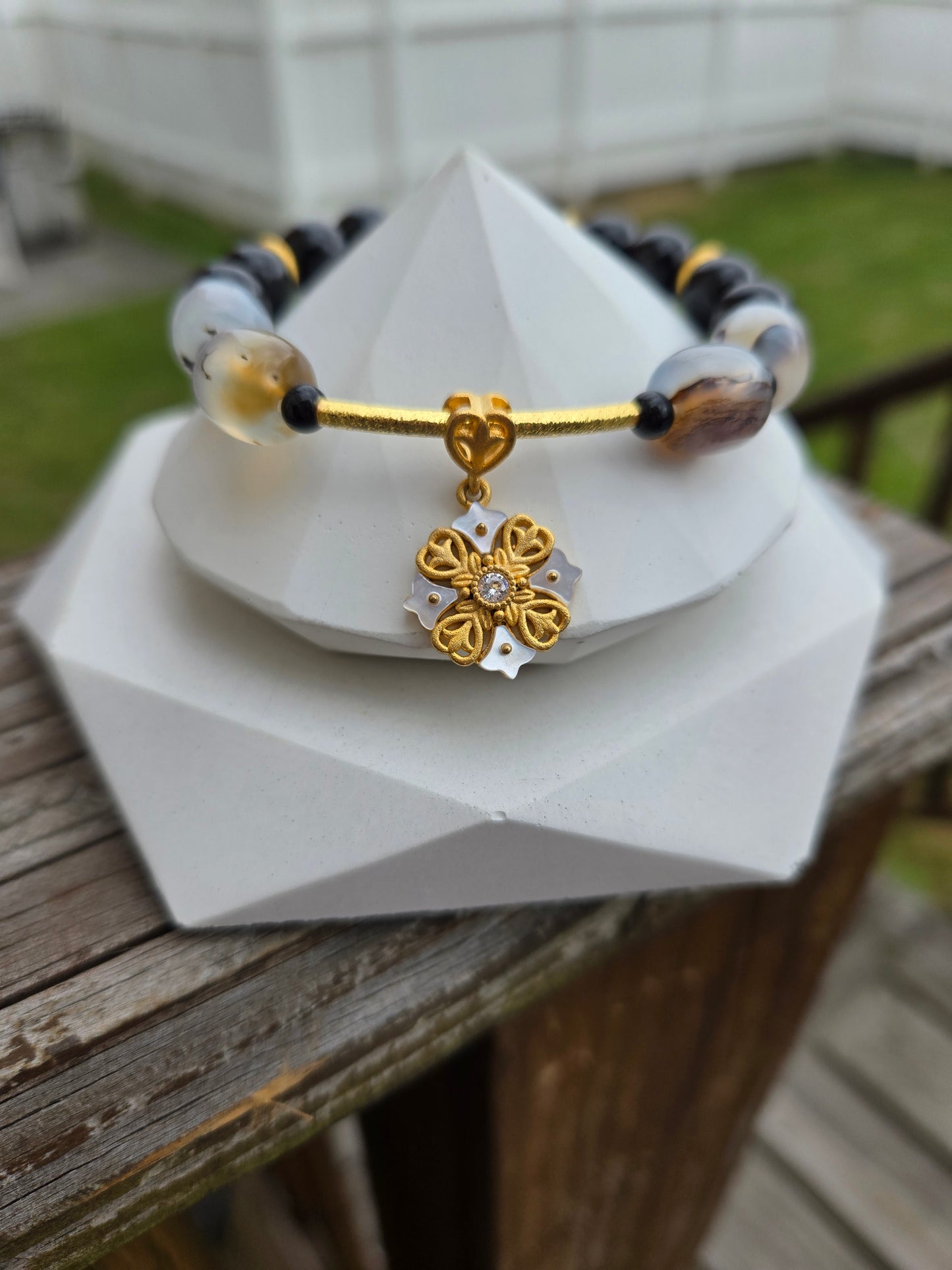 One-of-a-Kind Dendritic Agate Necklace & Matching Stretch Bracelet Set