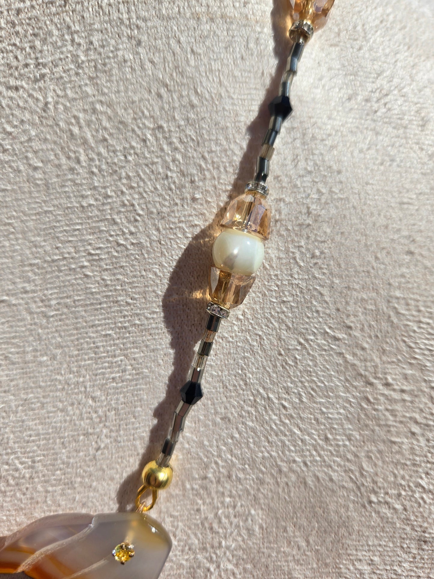 Butterfly Drusy, Shell, and Glass Necklace &amp; Bracelet Set with Black Tourmaline Memory Wire Bracelet