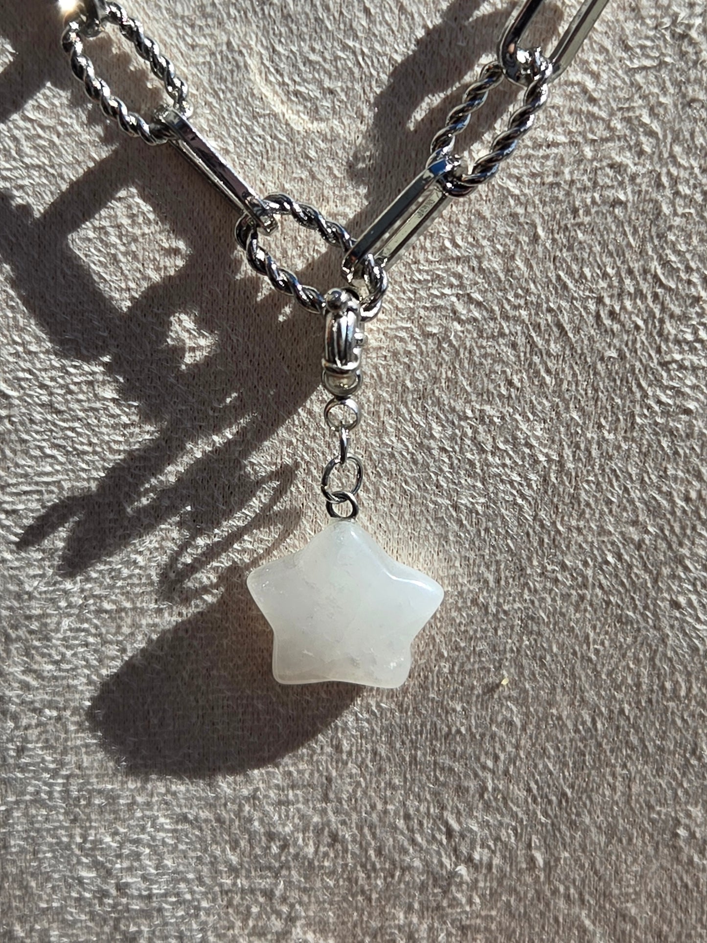 Indian Moonstone Necklace and Bracelet Set with Moonstone Star and Paperclip Chain Accents