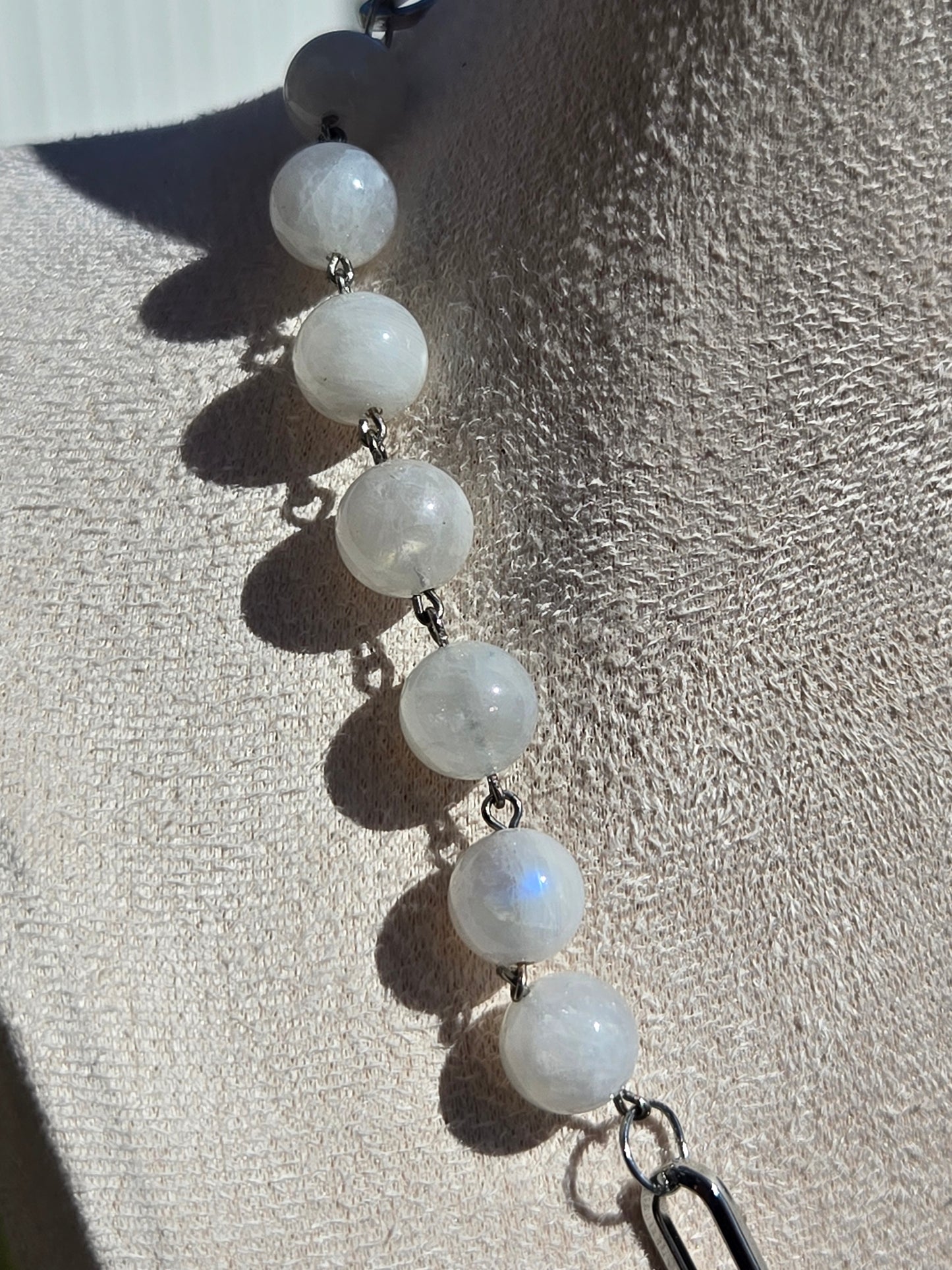 Indian Moonstone Necklace and Bracelet Set with Moonstone Star and Paperclip Chain Accents