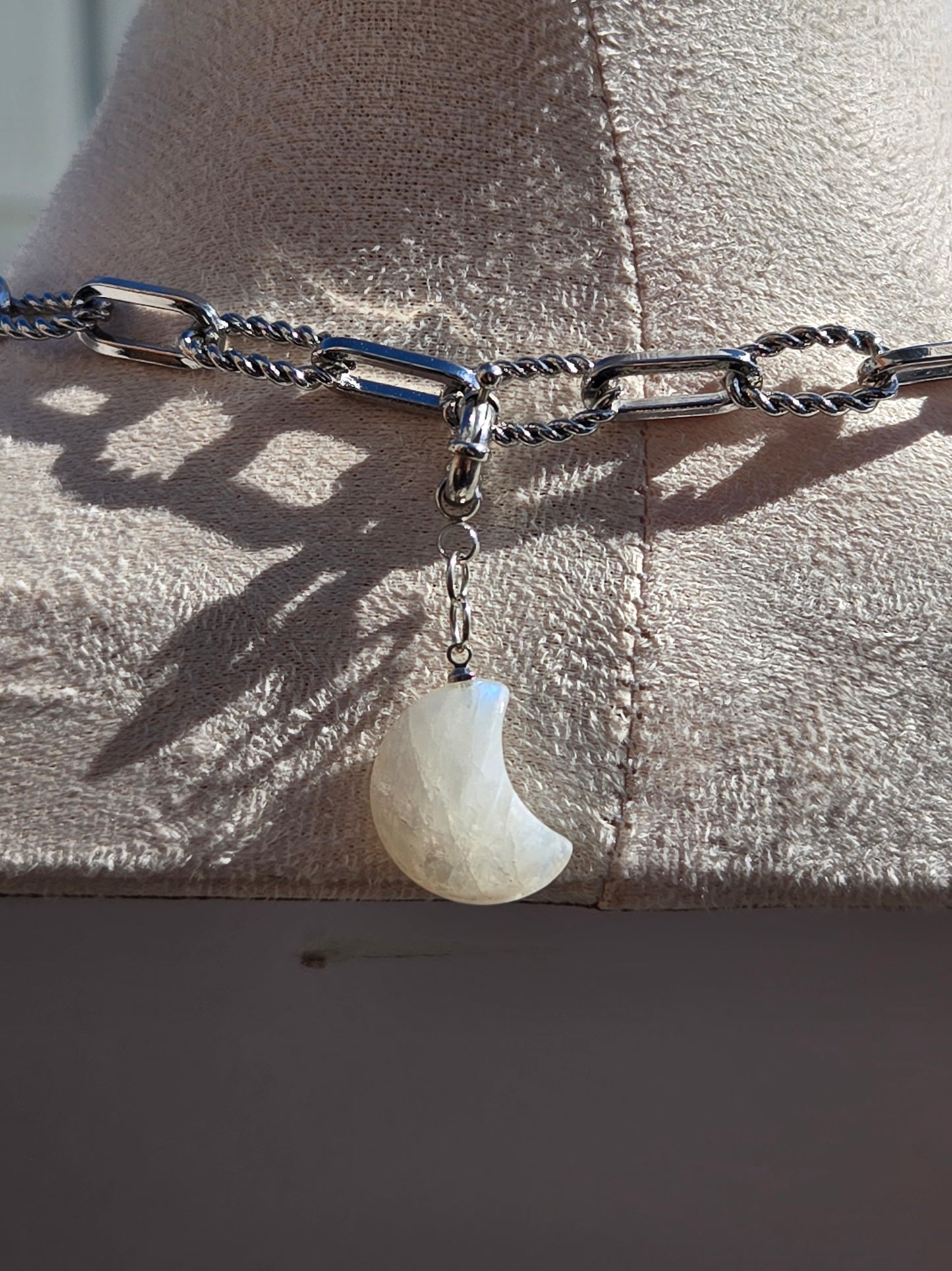 Indian Moonstone Necklace and Bracelet Set with Moonstone Star and Paperclip Chain Accents