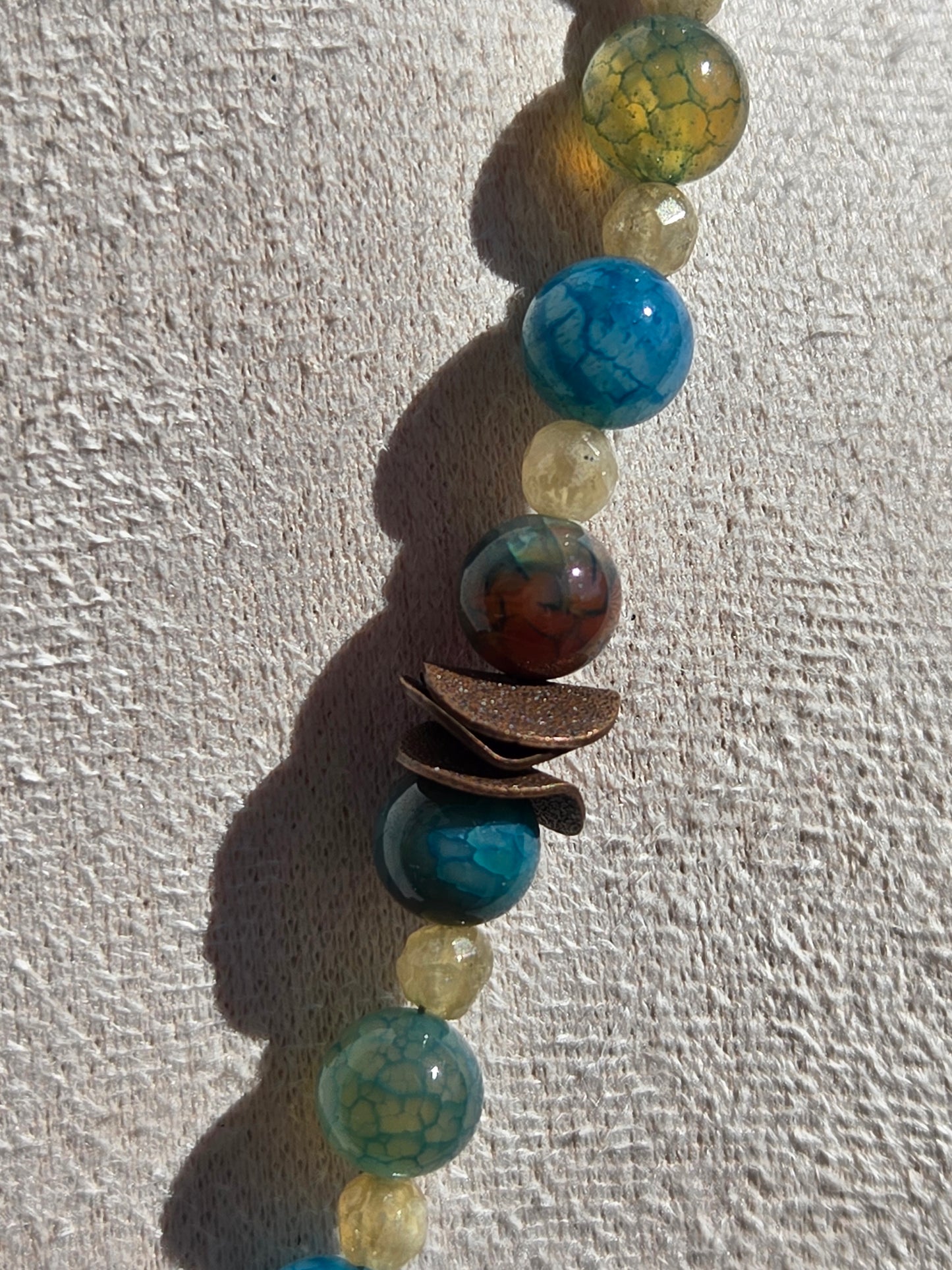 Dragon Vein Agate Necklace and Bracelet Set with Teardrop Phantom Quartz, Bronze, and Crystal Accents