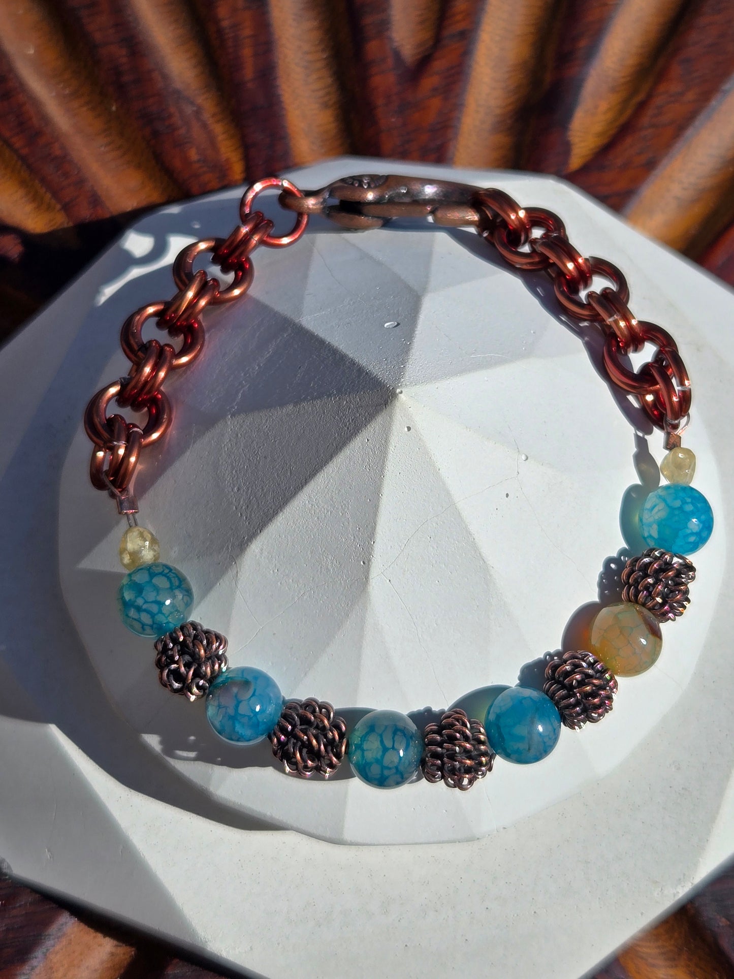 Dragon Vein Agate Necklace and Bracelet Set with Teardrop Phantom Quartz, Bronze, and Crystal Accents