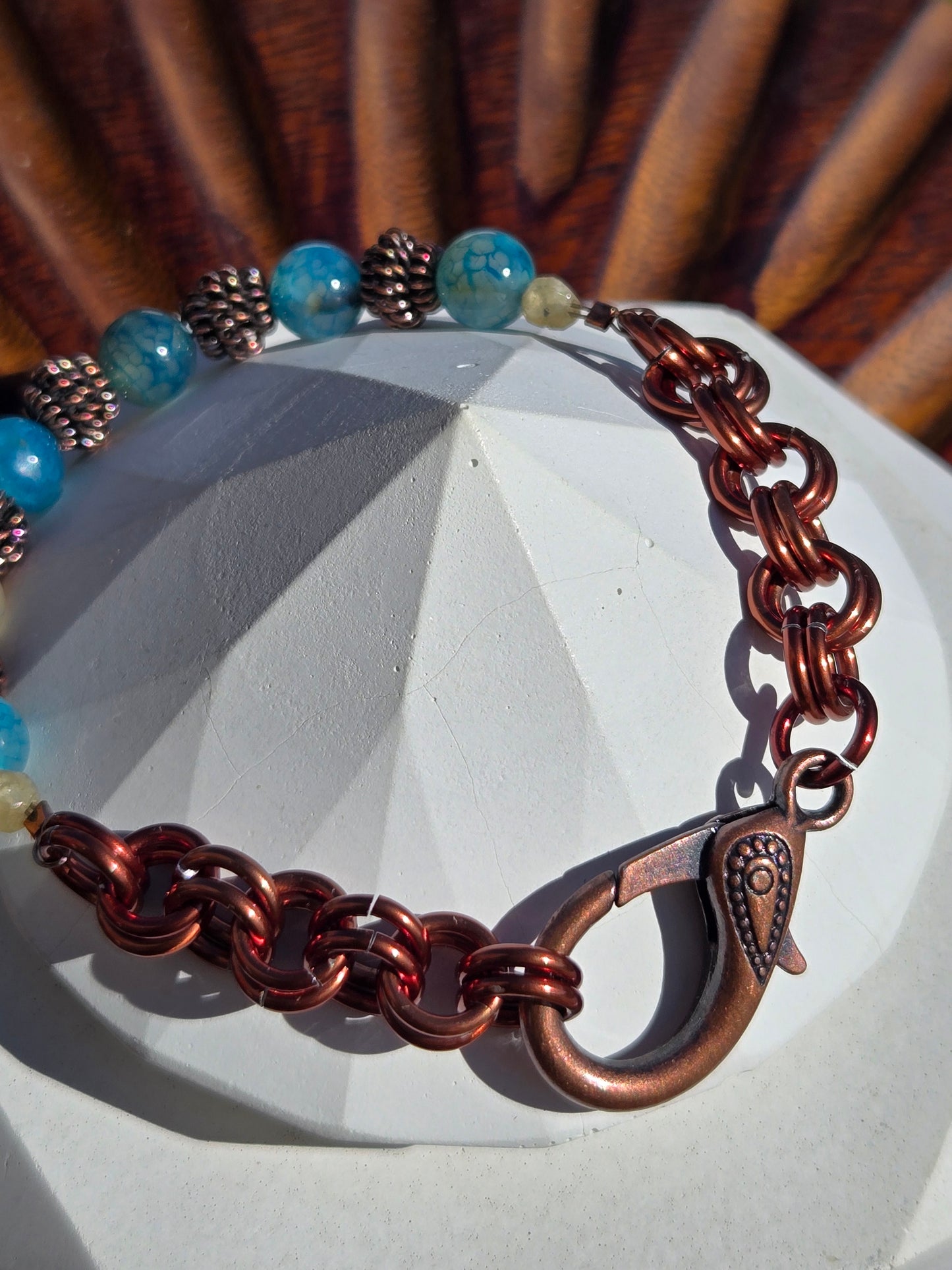 Dragon Vein Agate Necklace and Bracelet Set with Teardrop Phantom Quartz, Bronze, and Crystal Accents