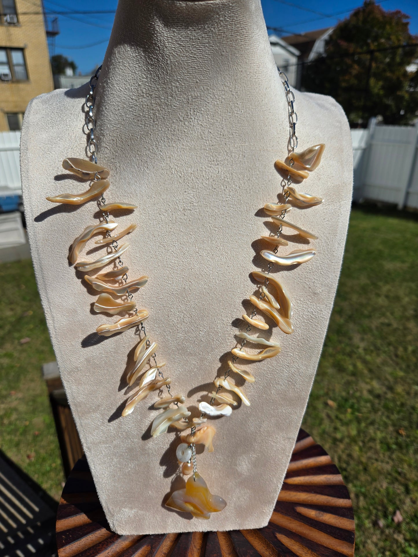 Unique Drusy Butterfly and Freeform Shell Bead Necklace
